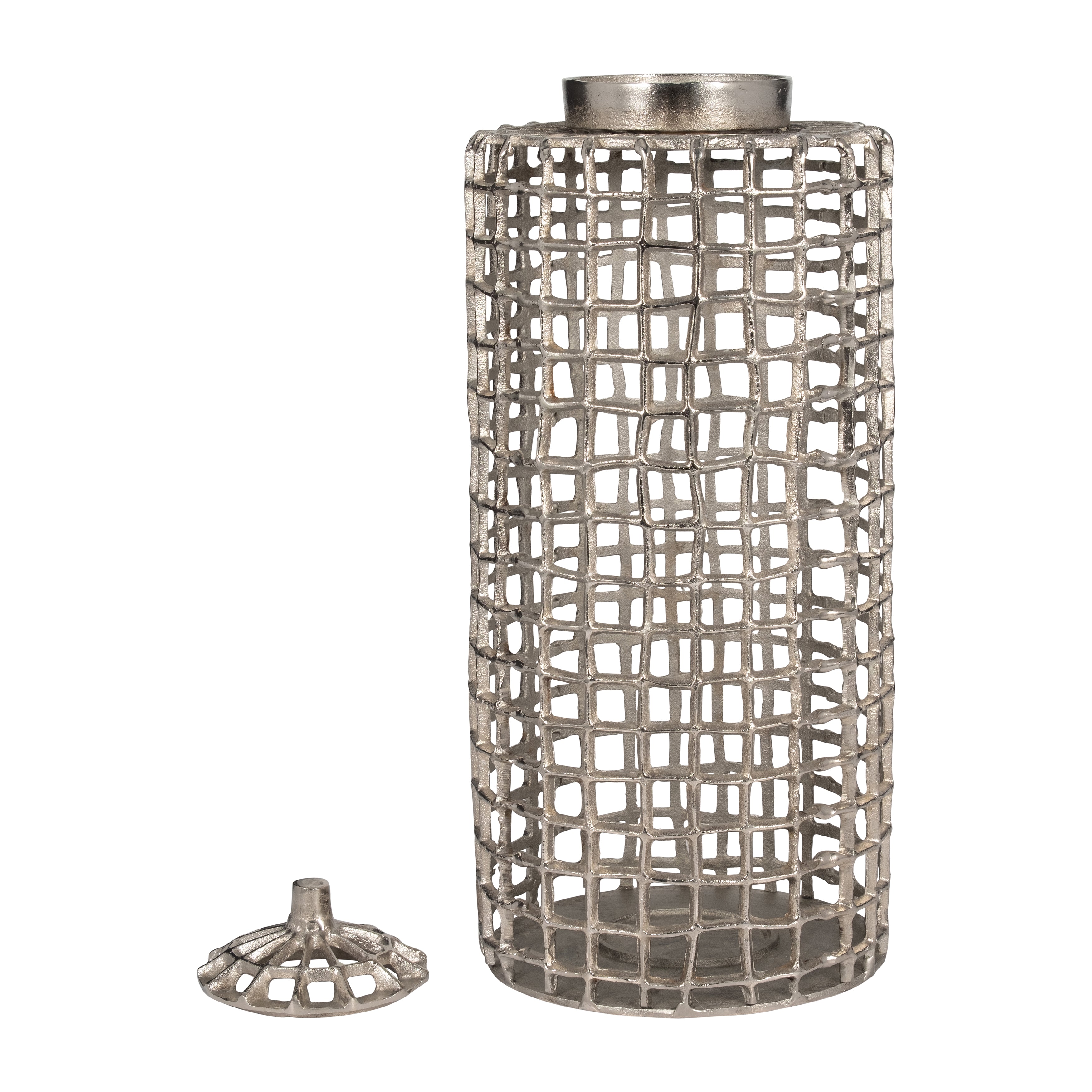 Elegance Defined: 23-Inch Silver Metal Lidded Jar