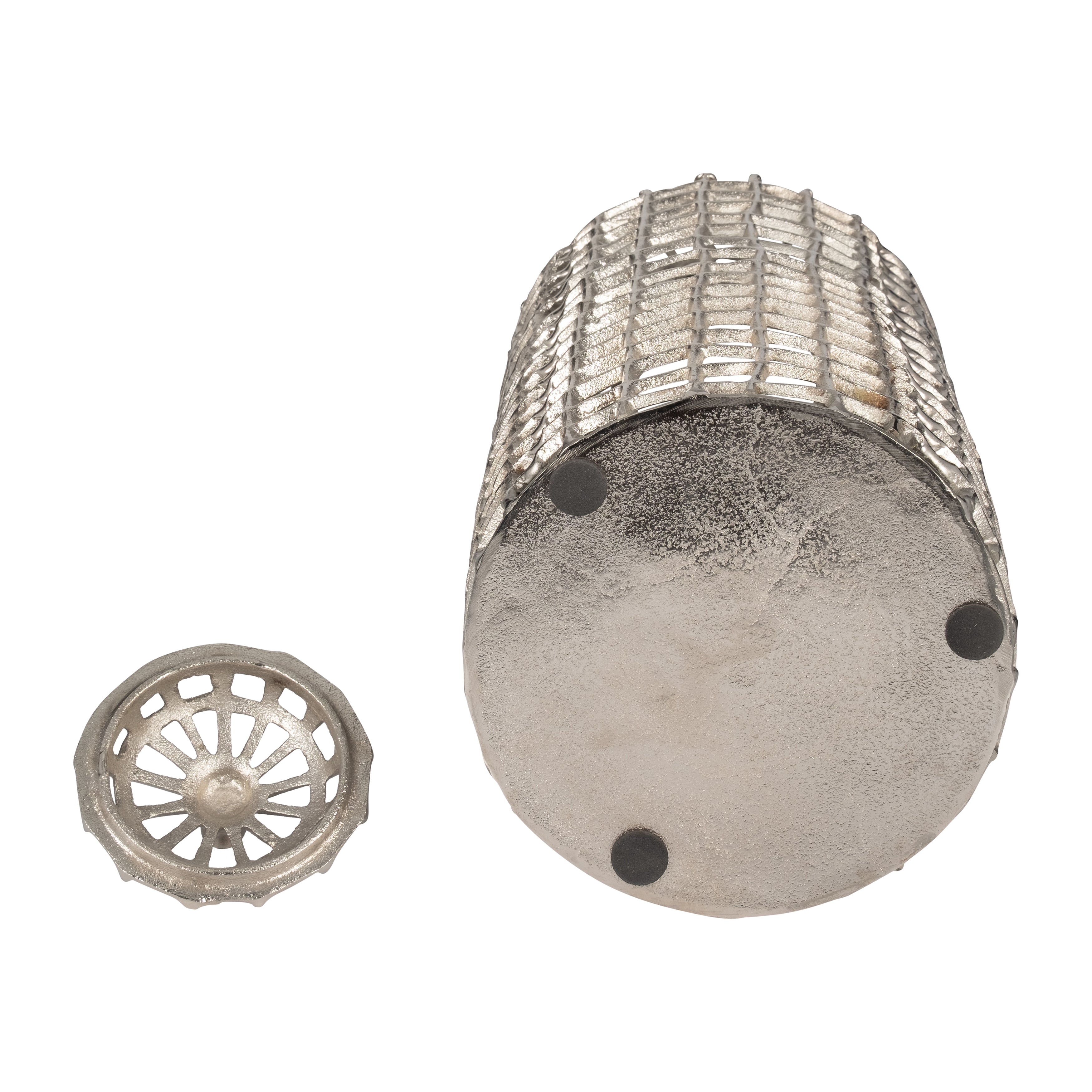 Elegance Defined: 23-Inch Silver Metal Lidded Jar