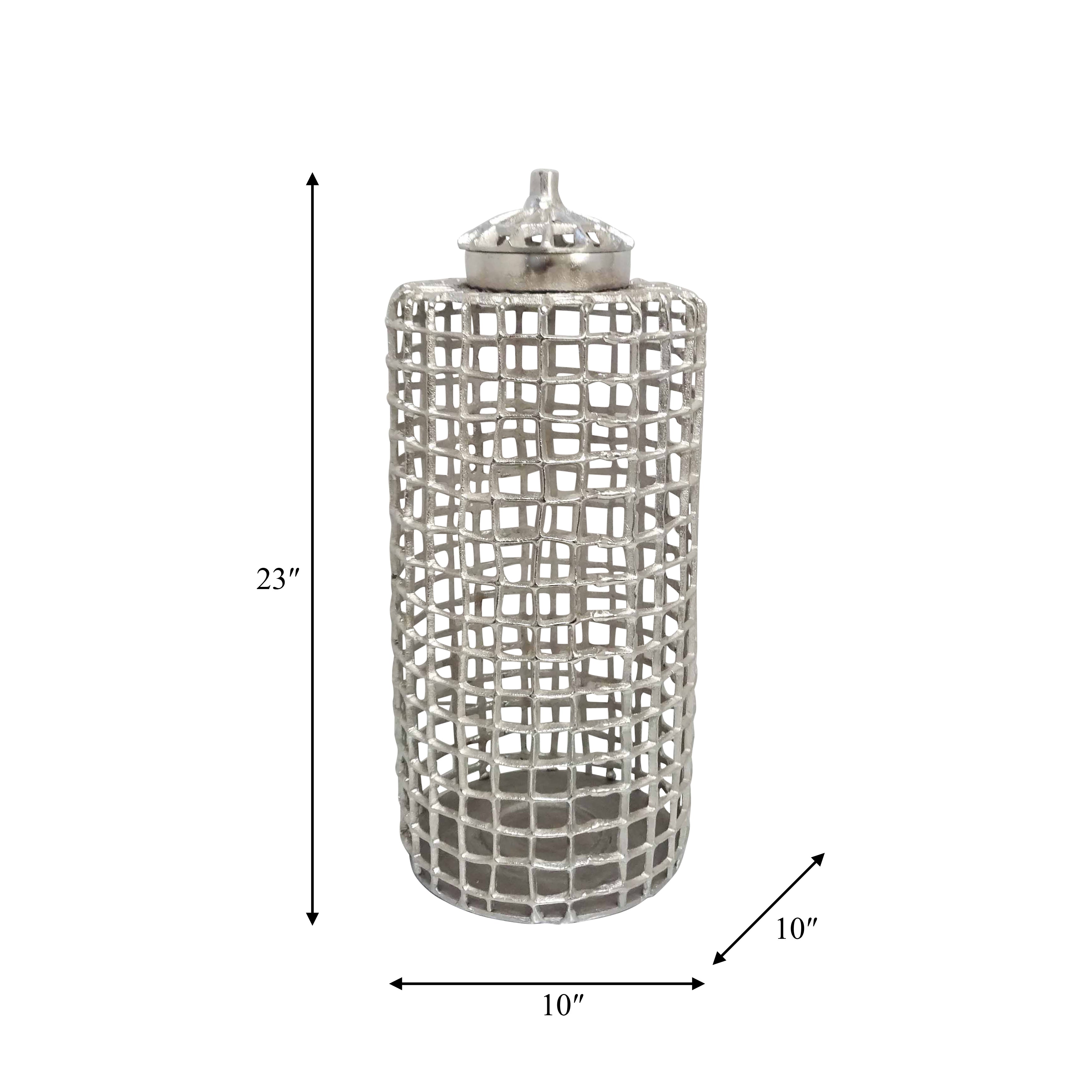 Elegance Defined: 23-Inch Silver Metal Lidded Jar