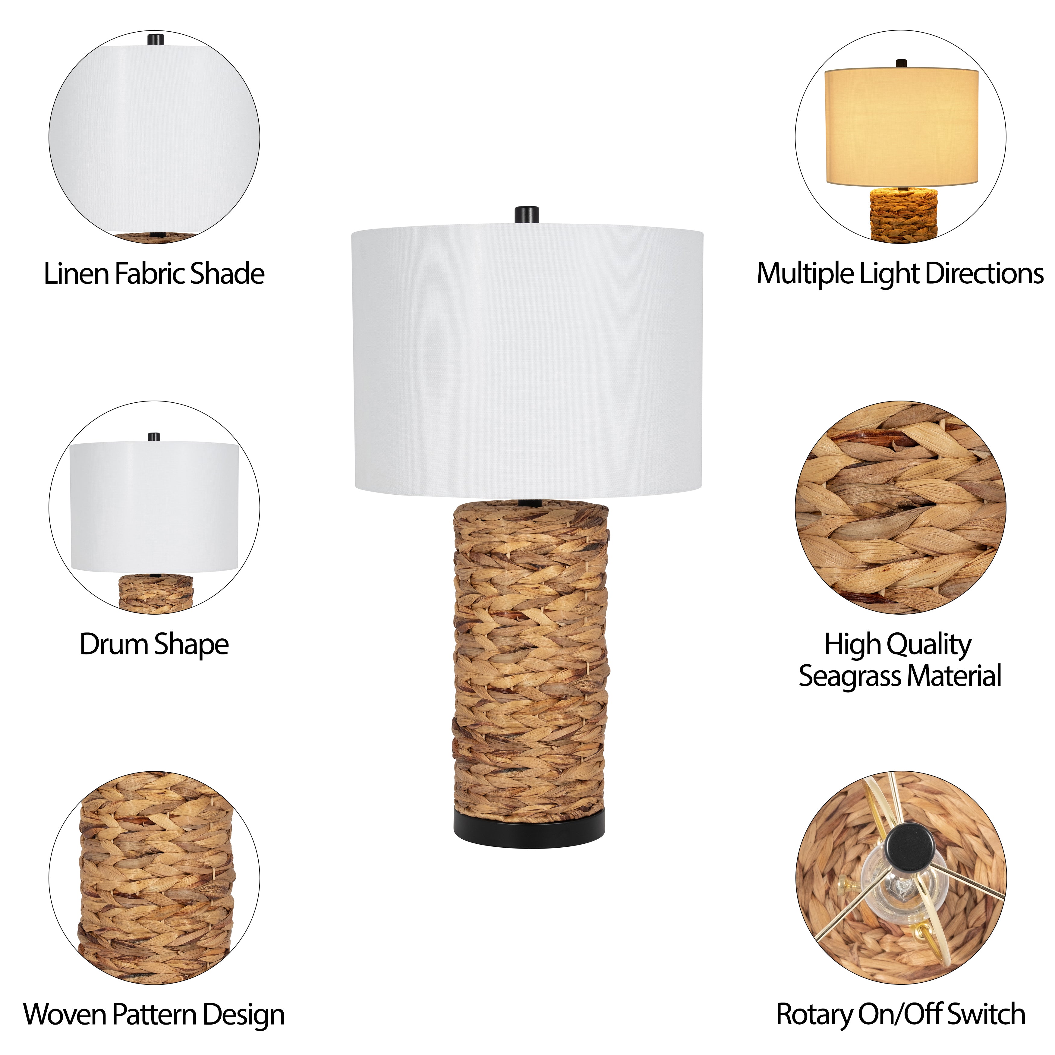 Seagrass 26" Pillar Table Lamp, Natural