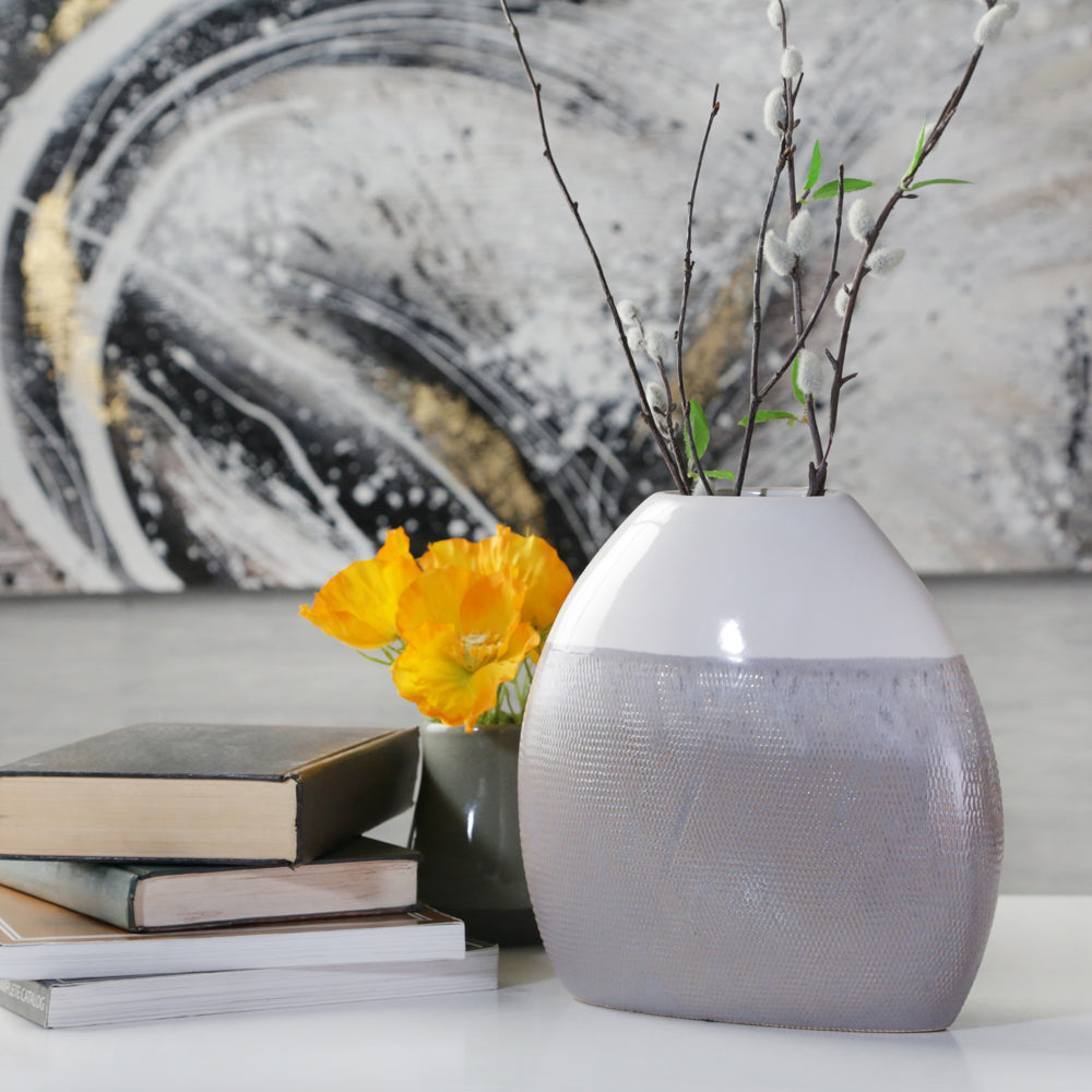 Shades of Serenity: 9" Multi-Gray Ceramic Vase - Tranquil Tones