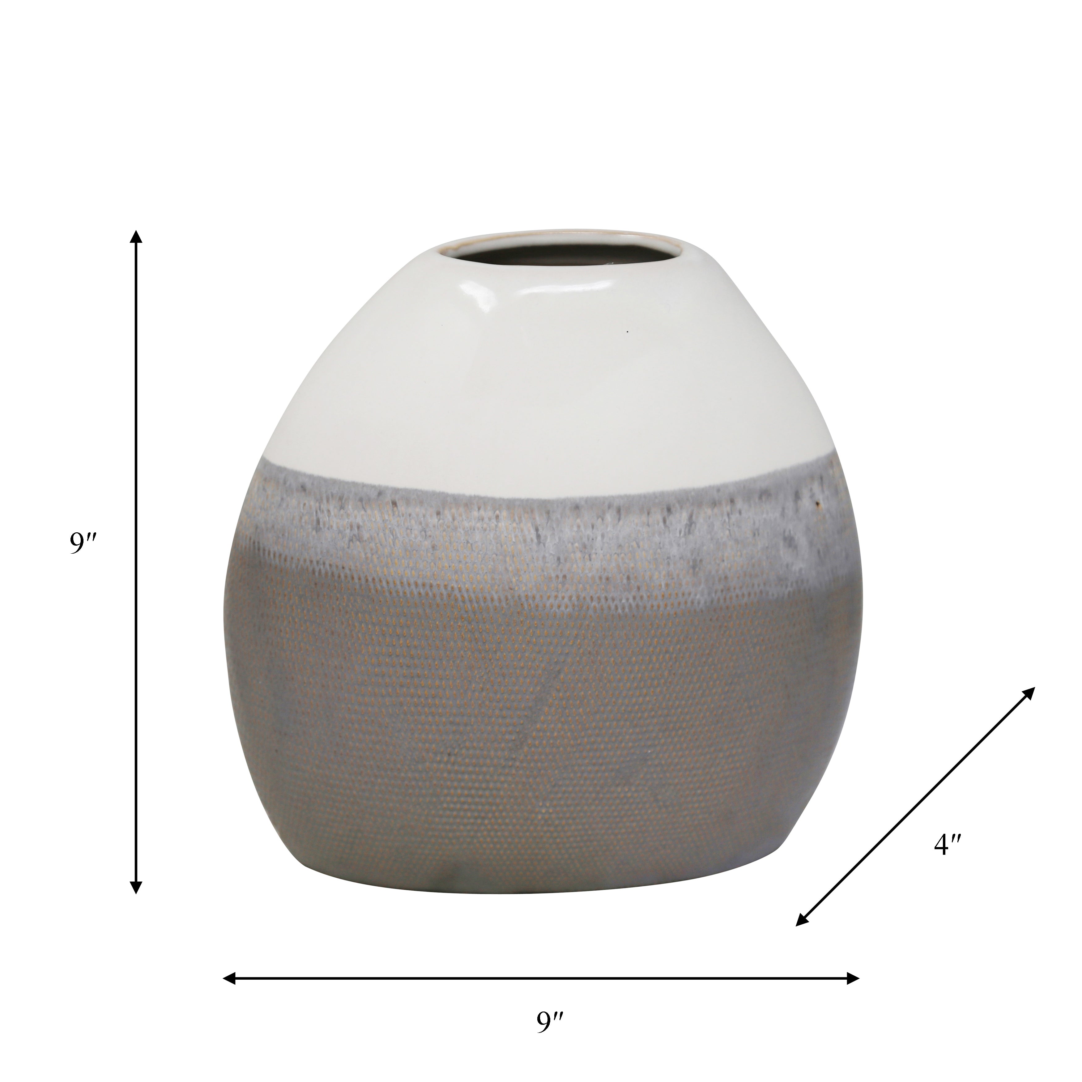 Shades of Serenity: 9" Multi-Gray Ceramic Vase - Tranquil Tones