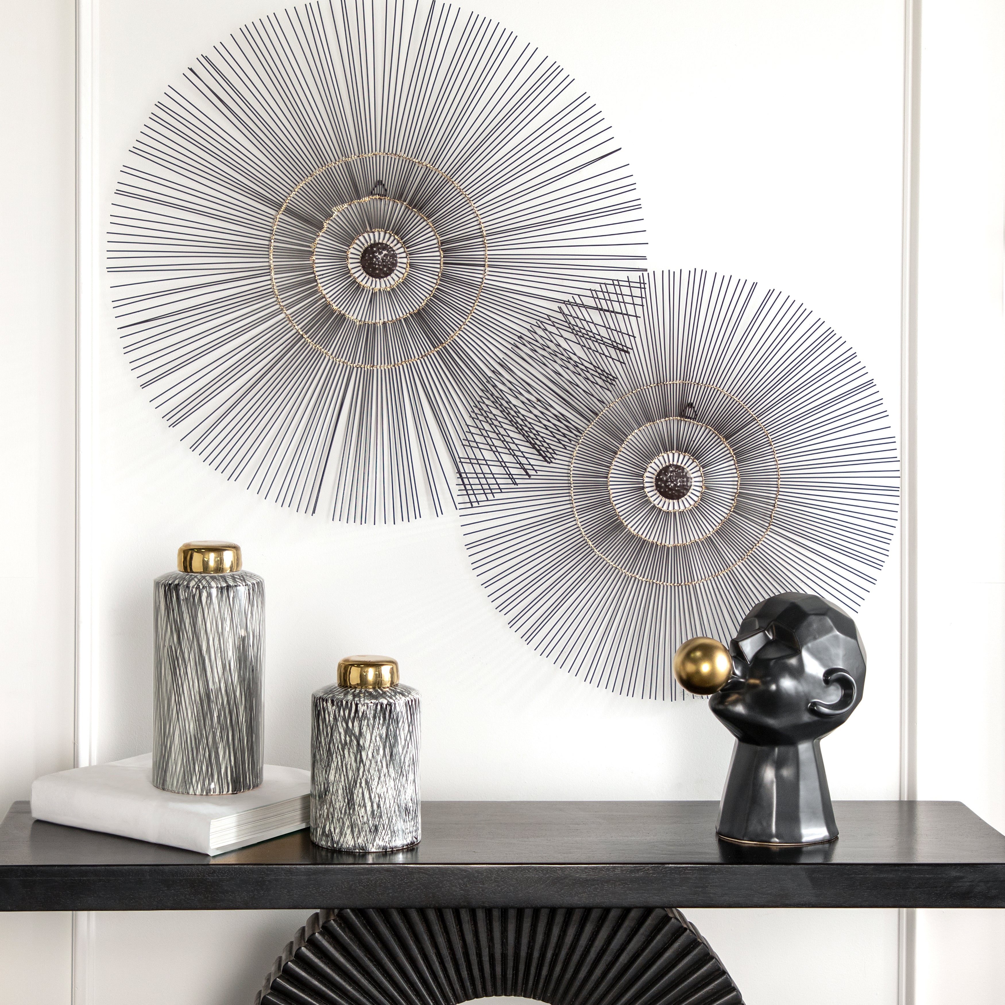 Harmony Noir: 10" Ceramic Ginger Jar in Monochrome Chic