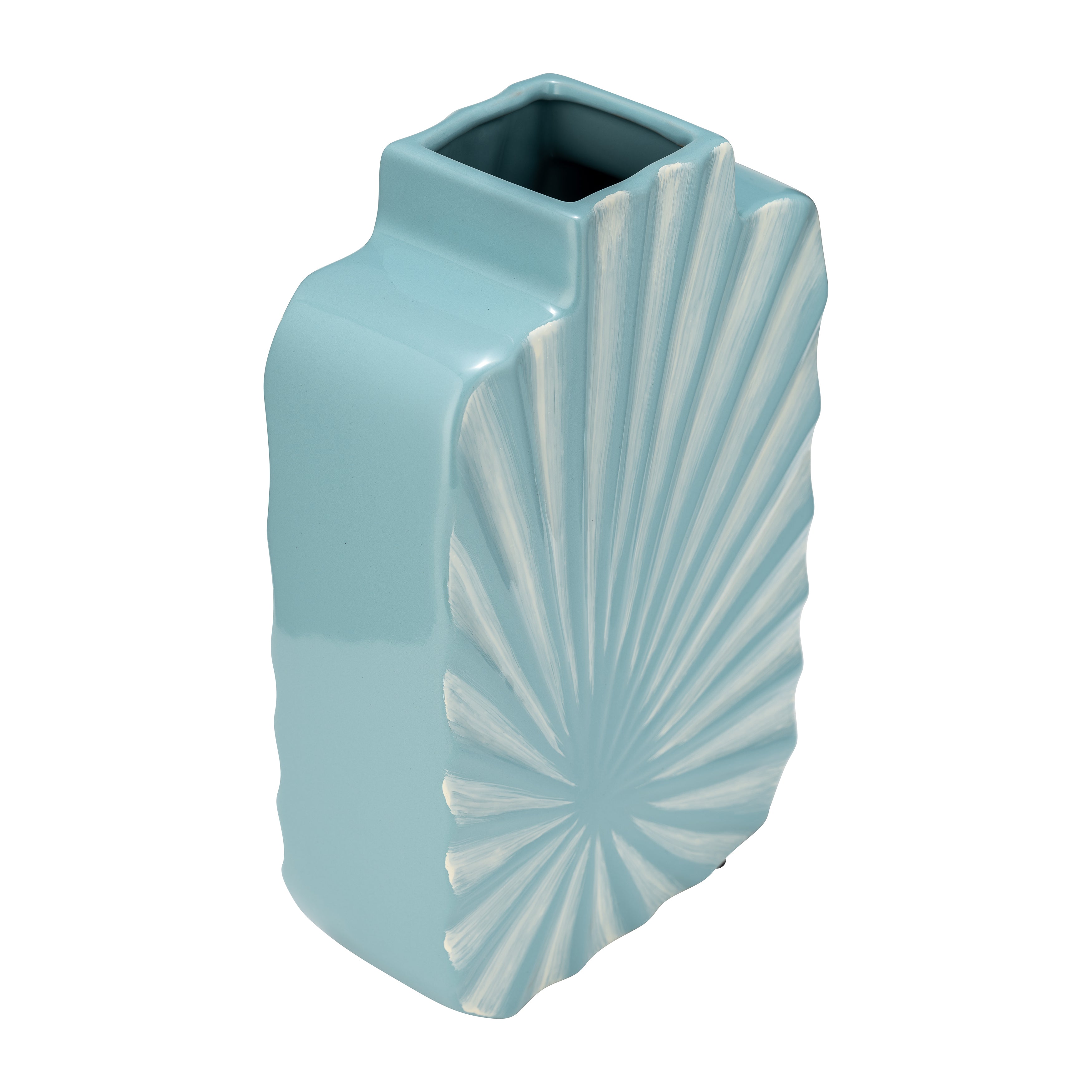 Sun-Kissed Shores: 12" Textured Aqua Vase - A Coastal Catch