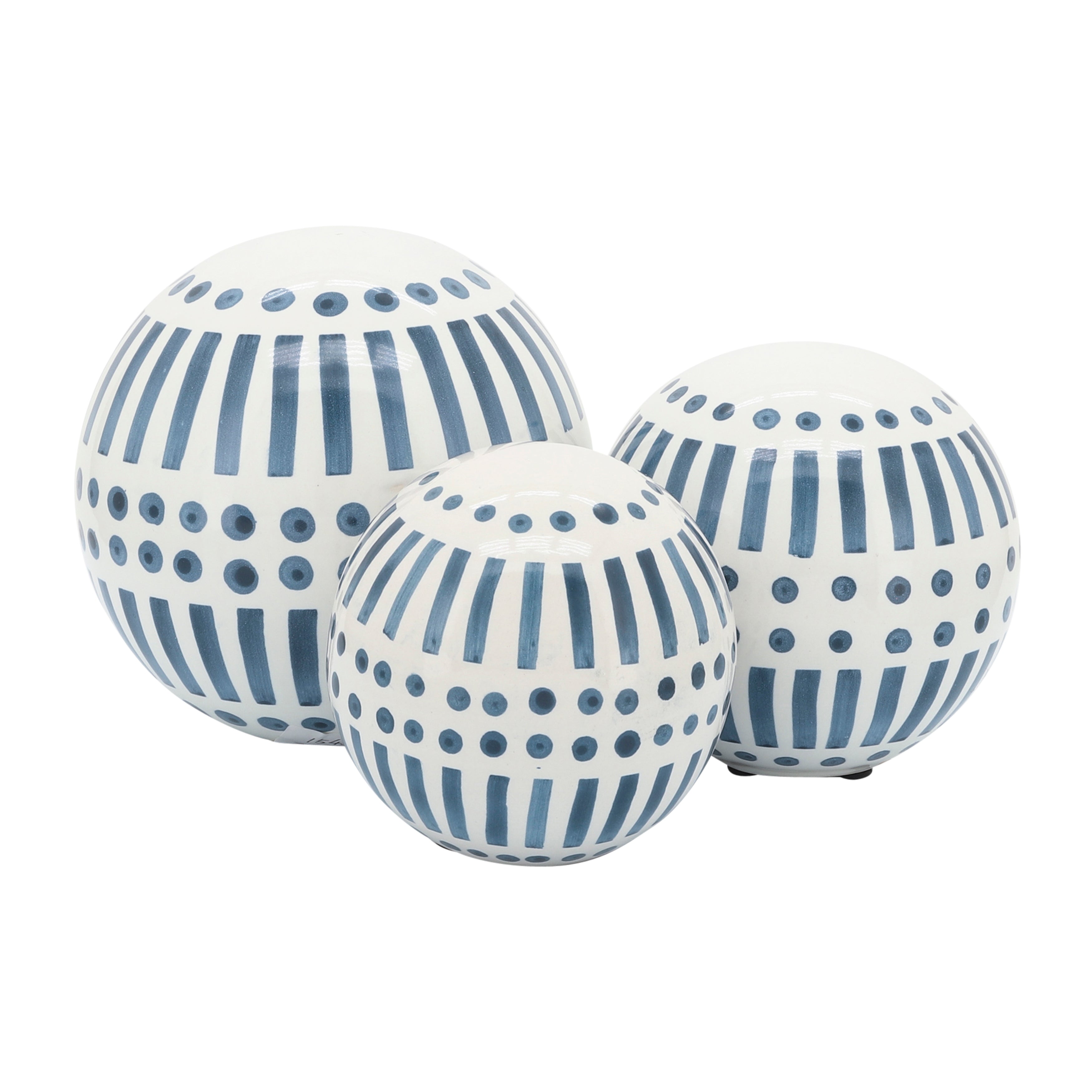 Modern Marina: Set of 3 Nesting Navy Blue Ceramic Orbs