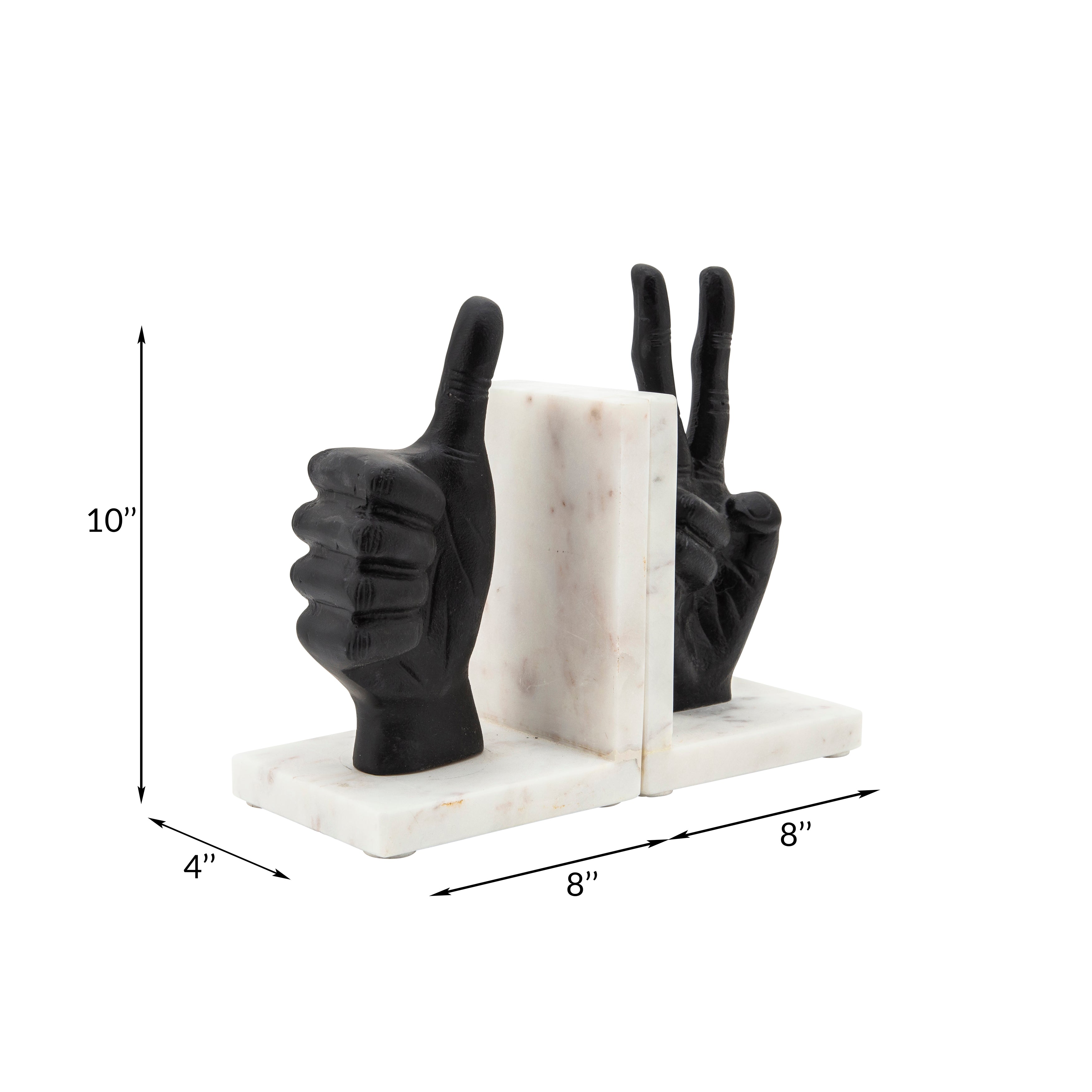 Symbolic Support: Pair of Hand Sign Bookends, Matte Black