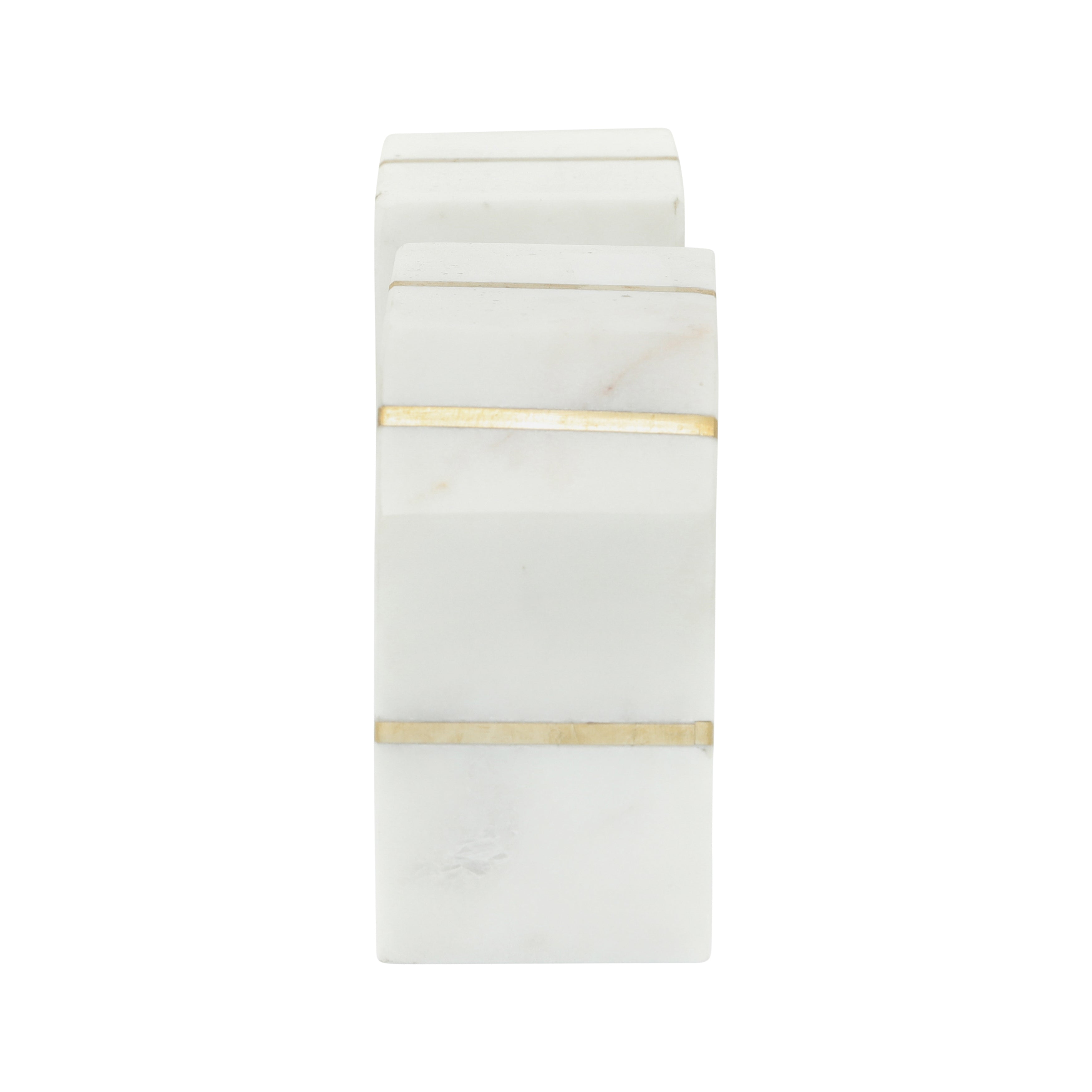 White Knight: White Marble Bookends With Golden Accents (Set of 2)