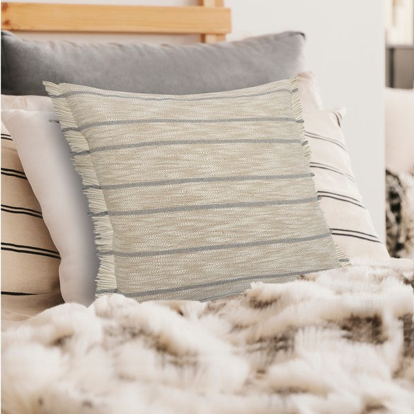 Natural Stripe Fringed 20 x 20 Pillow
