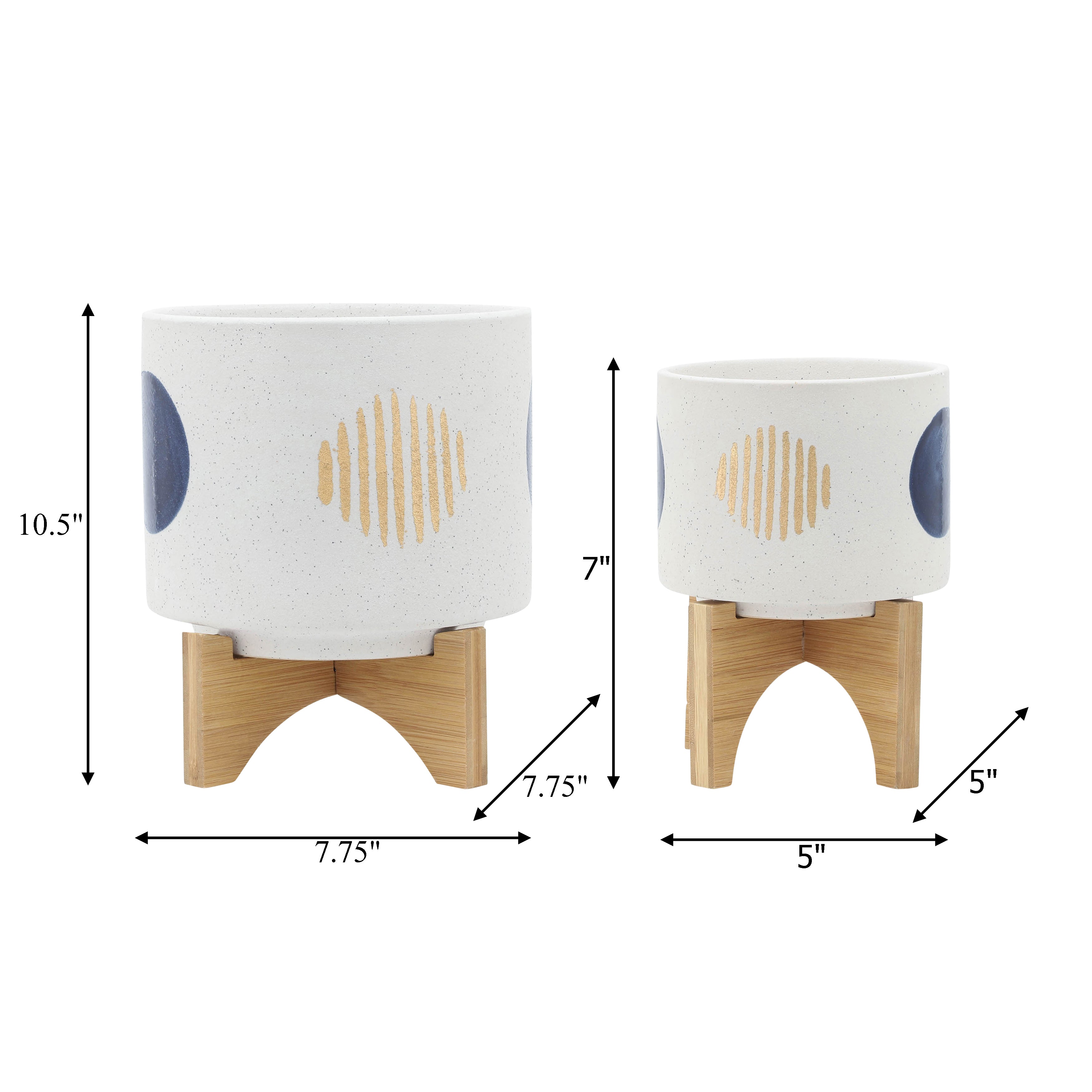 S/2 5/8" Funky Planter W/ Stand, White
