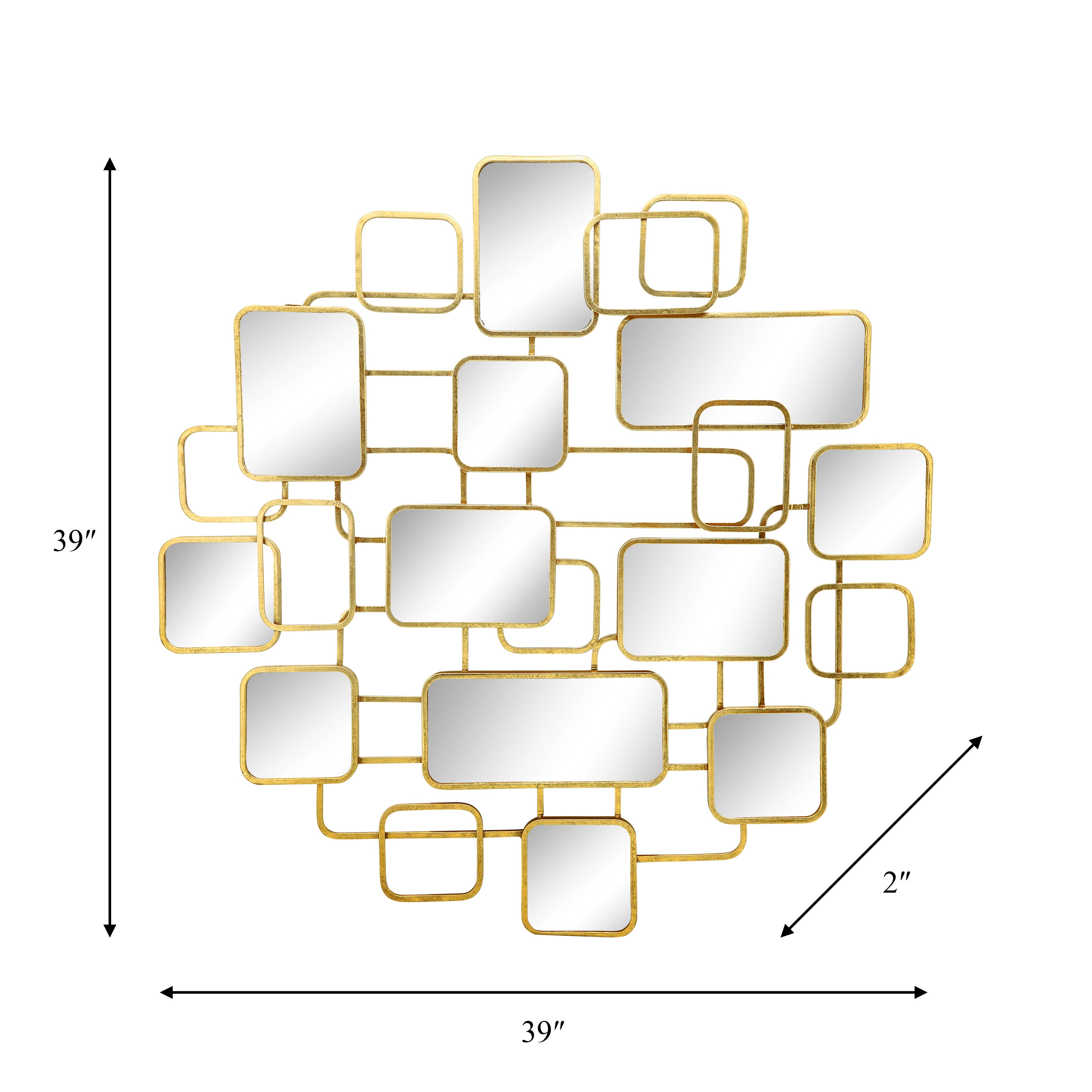 Metal, 38x39 Wall Accent W/ Mirrors, Gold Wb