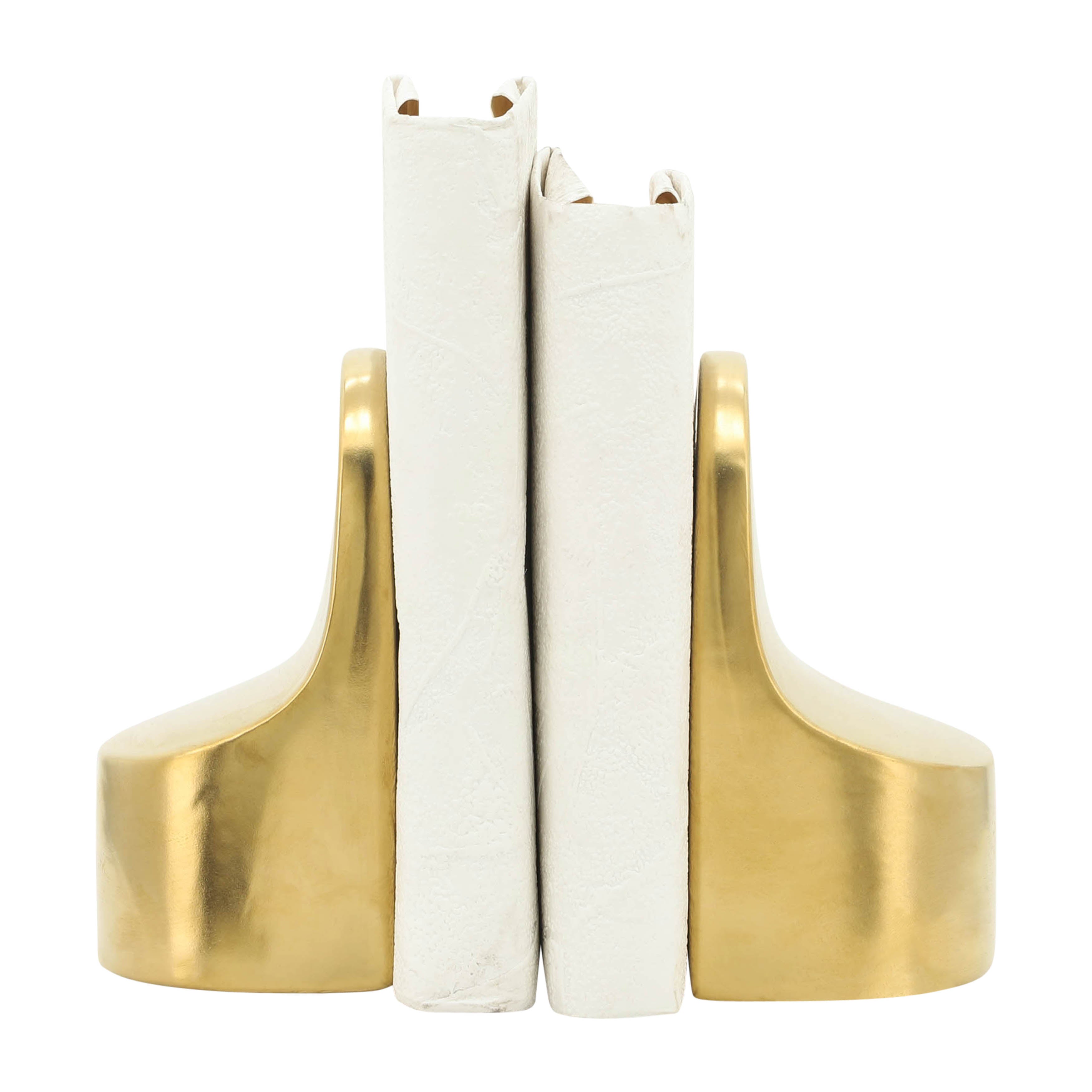 Mesmeric Aura: Ceramic 6" Contemporary Bookends in Luxe Gold Finish
