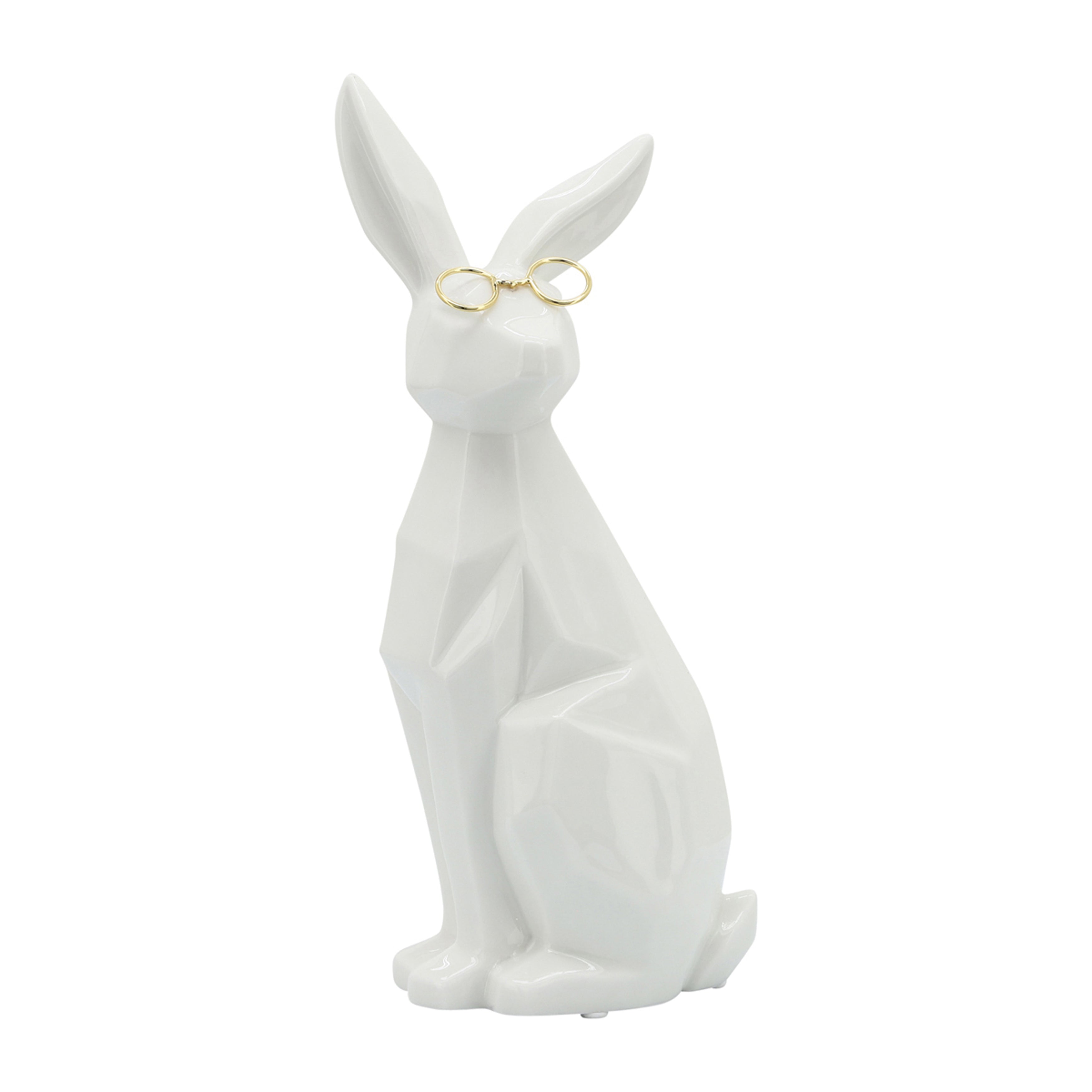 Hoppy Hour for Your Home: 11" White & Gold Bunny with Glasses