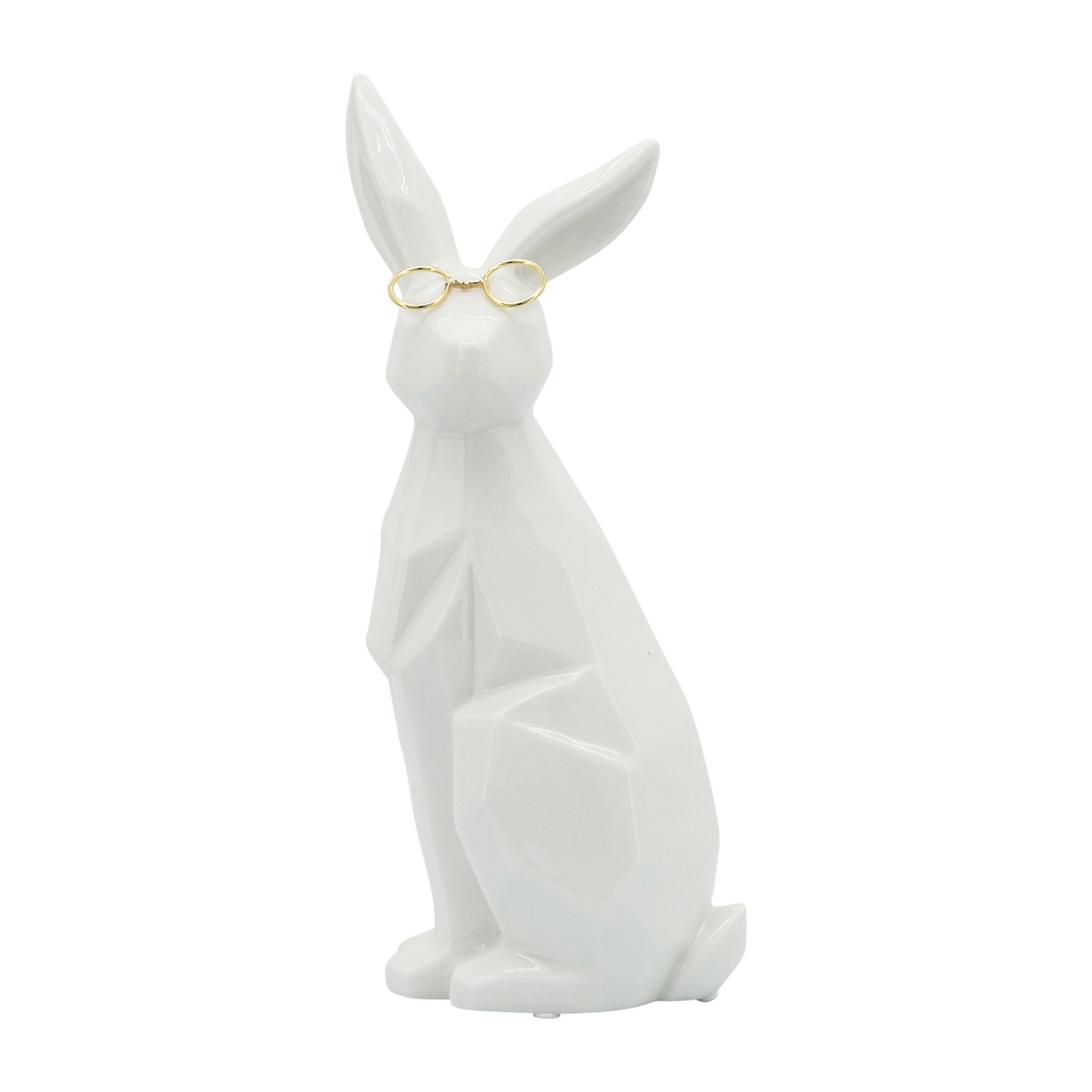 Hoppy Hour for Your Home: 11" White & Gold Bunny with Glasses