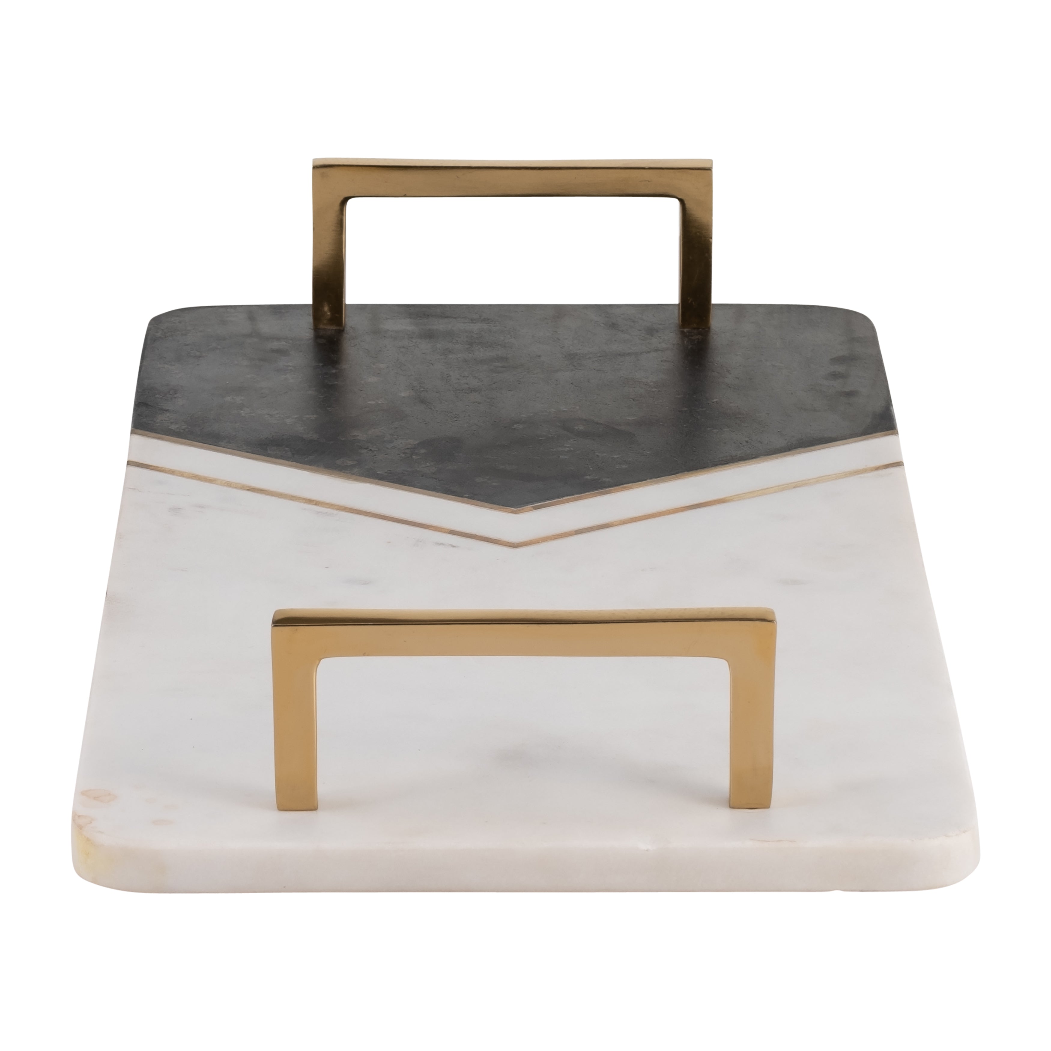Glam Marble Tray: 2"H, White/Copper Handles - Serve in Style