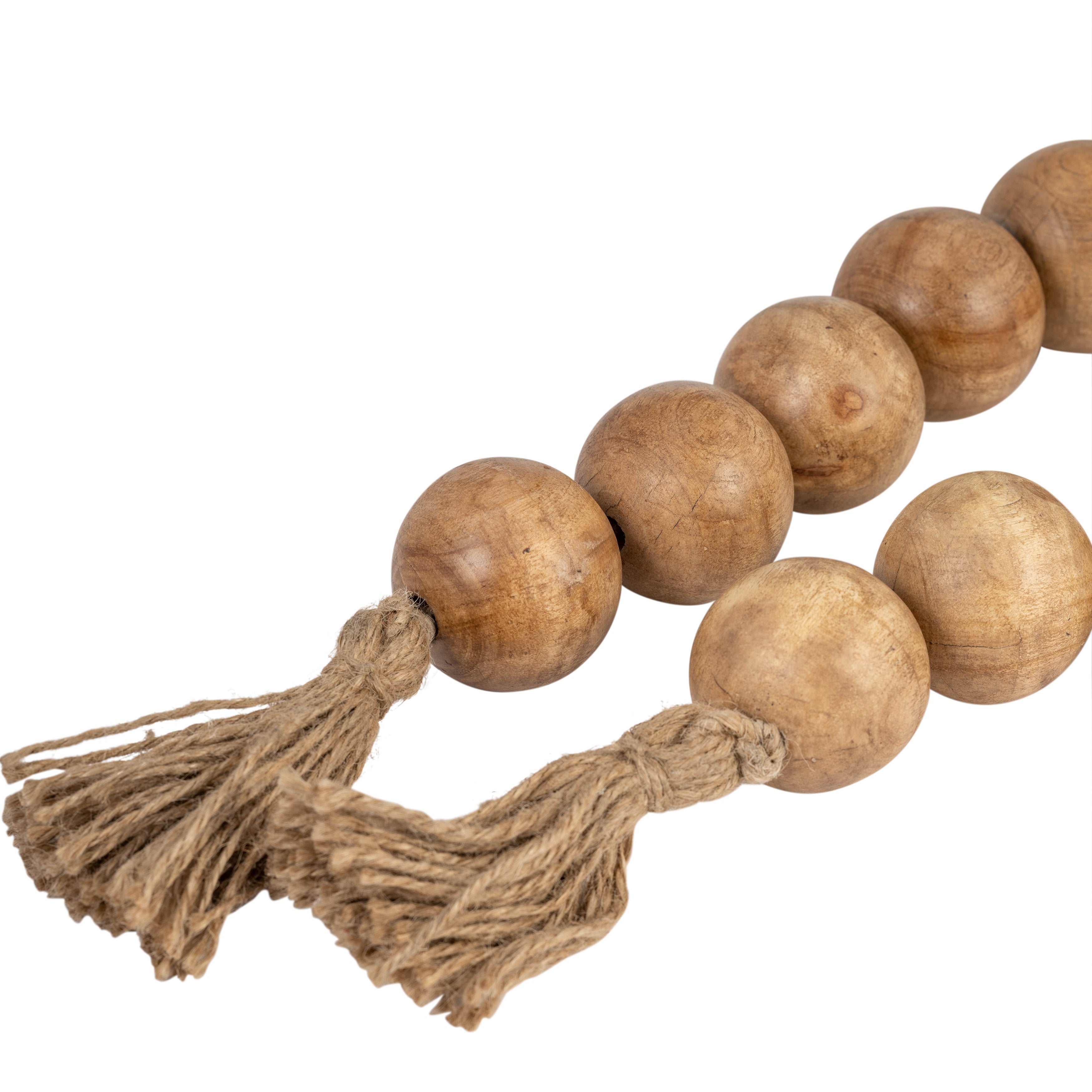 Bohemian Bliss: Natural Wood Bead Garland with Tassel (32")
