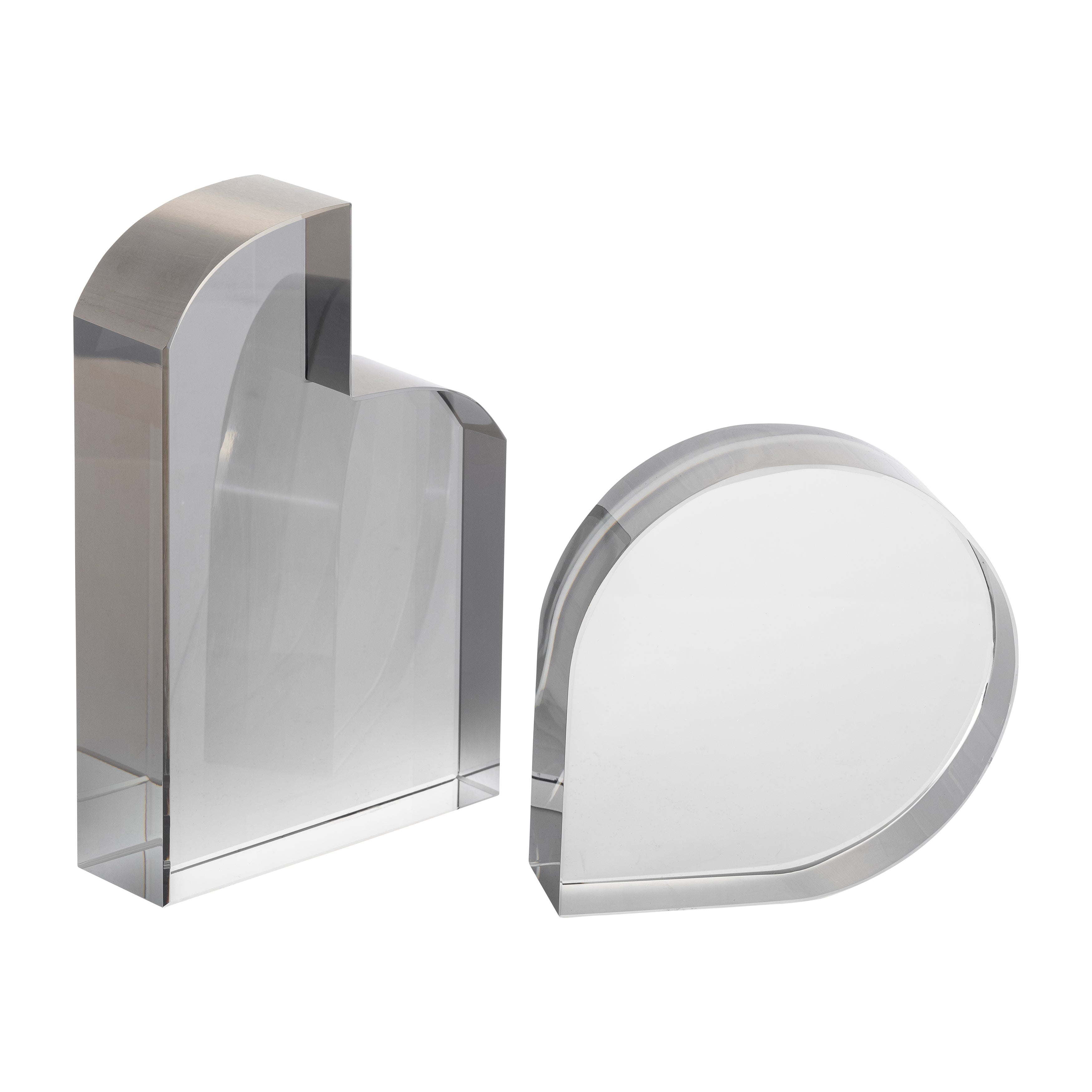 Glassy Illusion: Set of 2 7" Smoke Glass Bookends for Ultra-Modern Shelf Accents