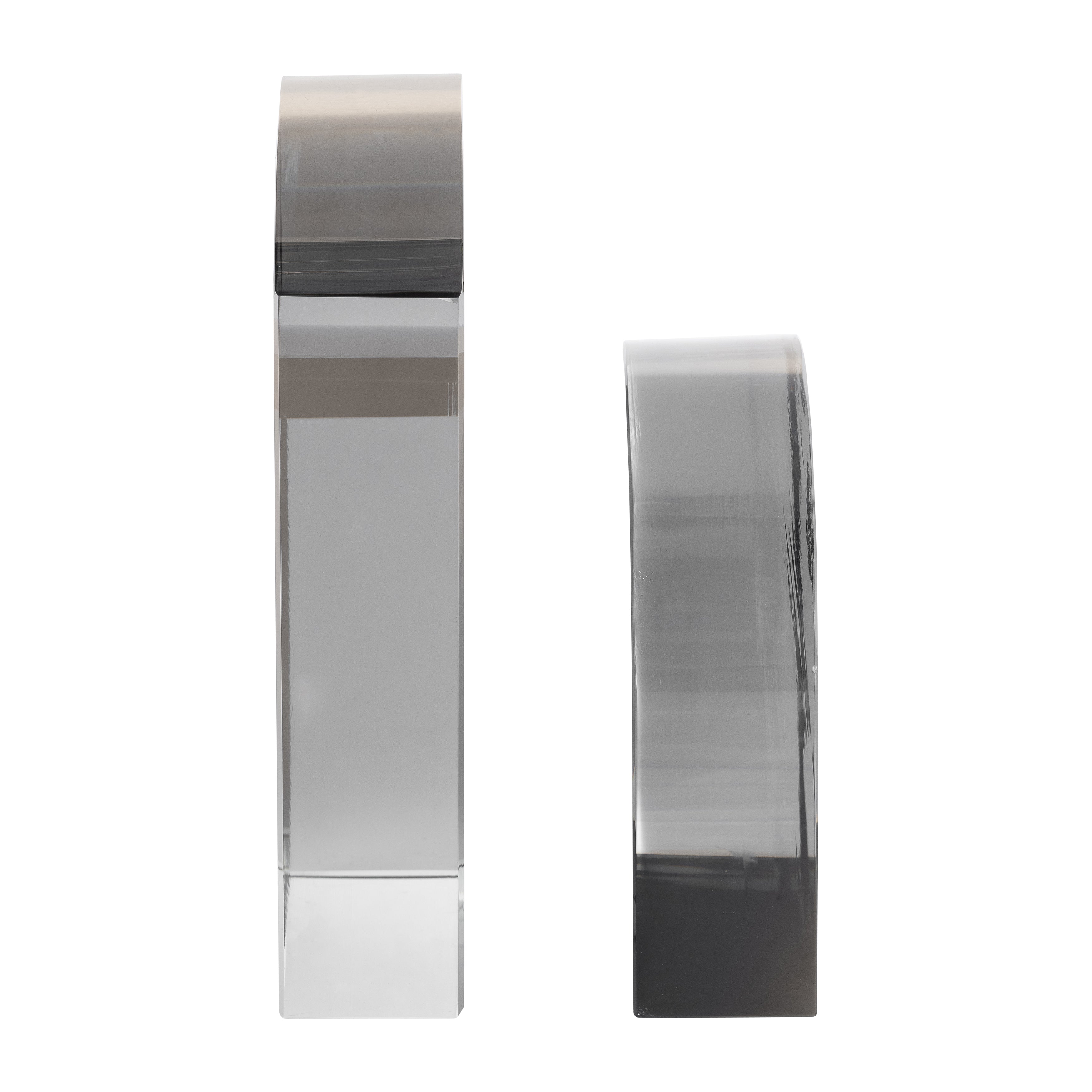 Glassy Illusion: Set of 2 7" Smoke Glass Bookends for Ultra-Modern Shelf Accents