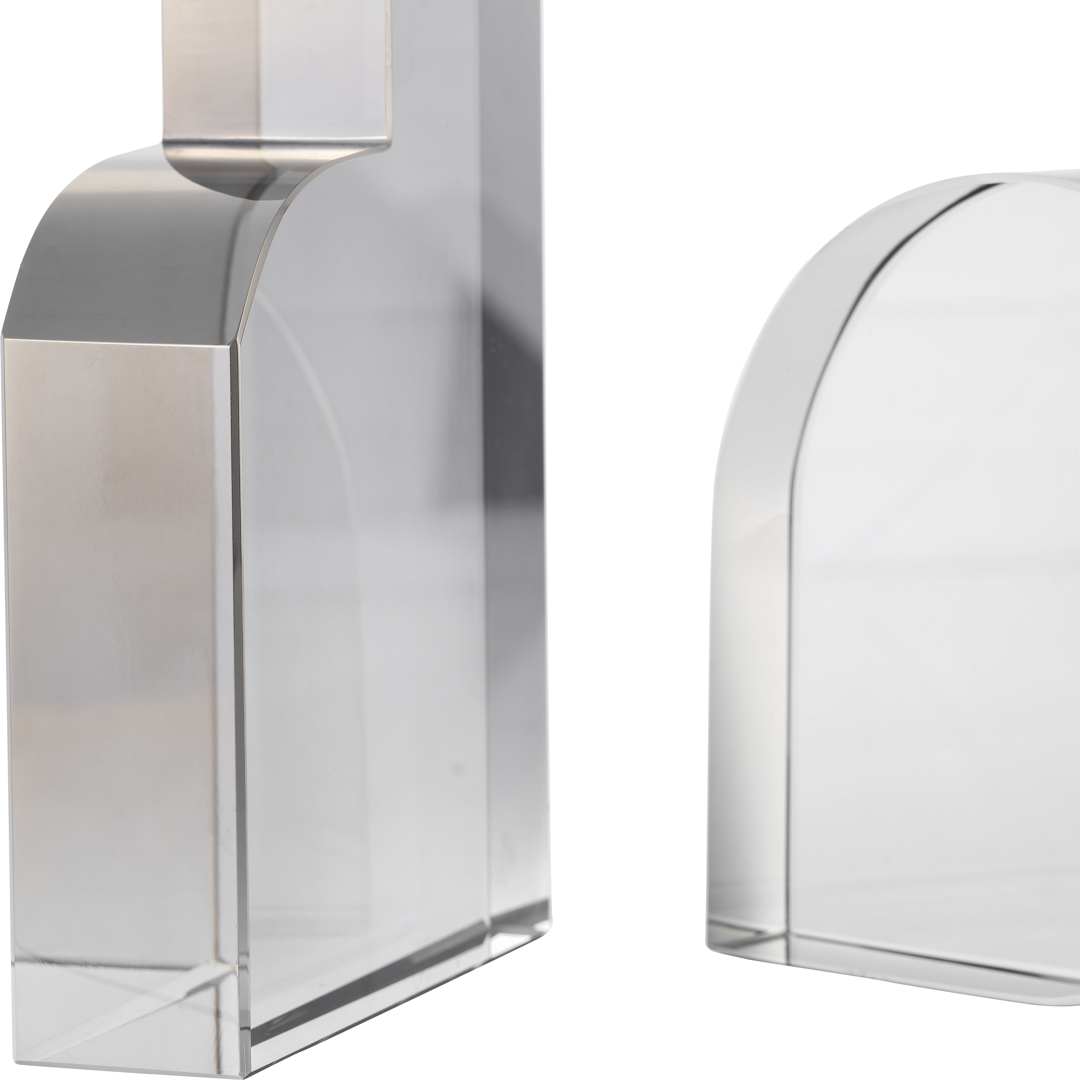Glassy Illusion: Set of 2 7" Smoke Glass Bookends for Ultra-Modern Shelf Accents