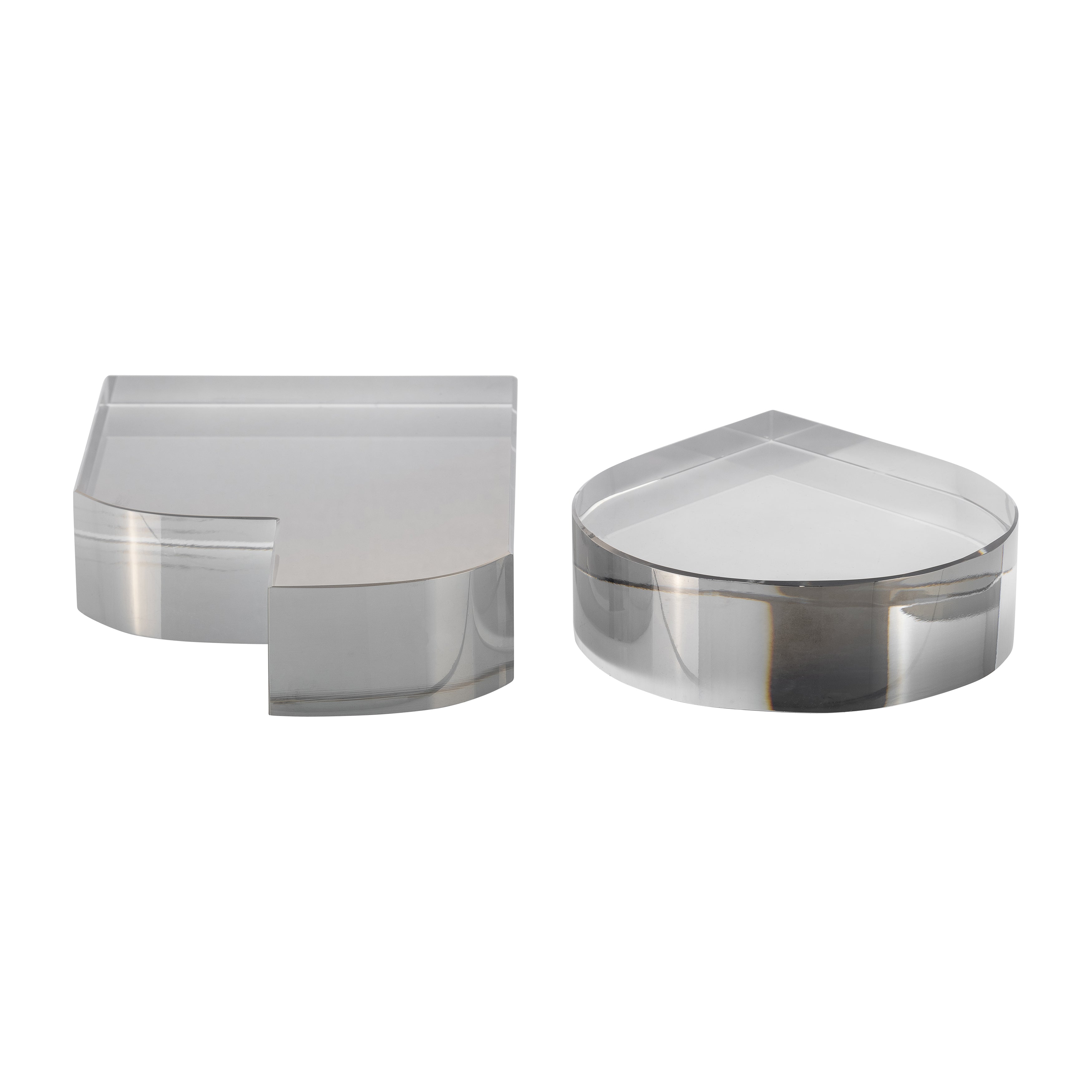 Glassy Illusion: Set of 2 7" Smoke Glass Bookends for Ultra-Modern Shelf Accents