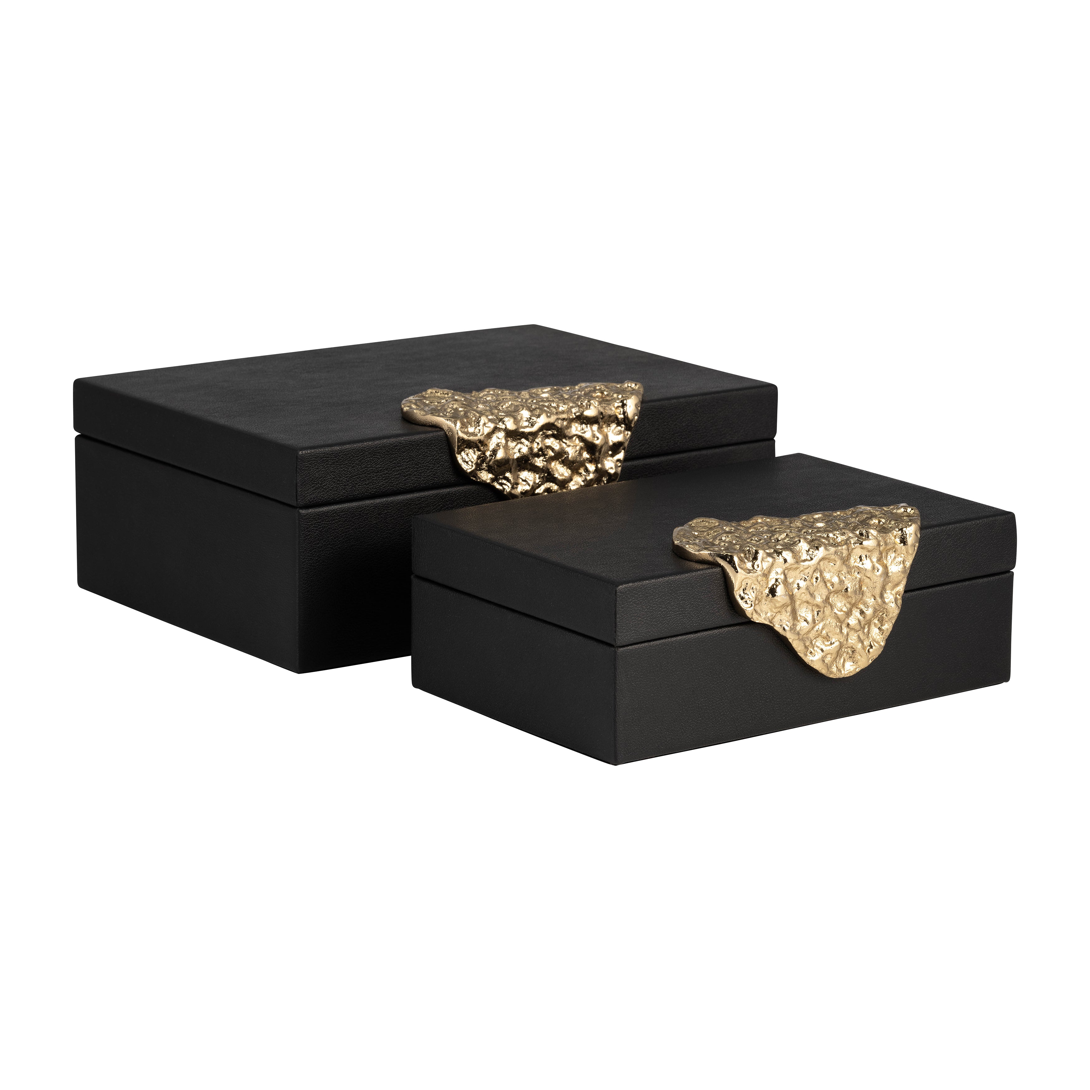 Charcoal Constellation: Black Leather Boxes with Gold Accents