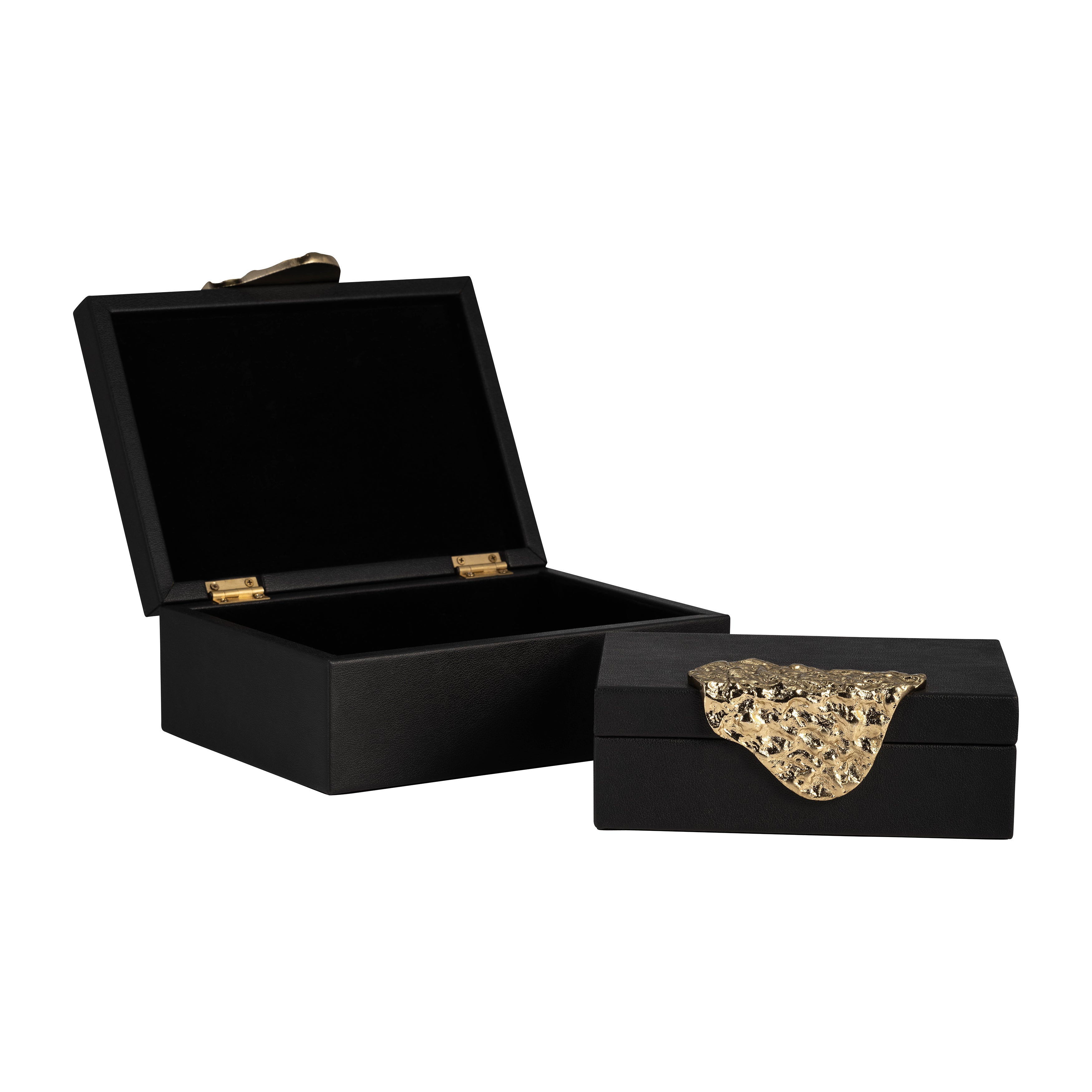 Charcoal Constellation: Black Leather Boxes with Gold Accents