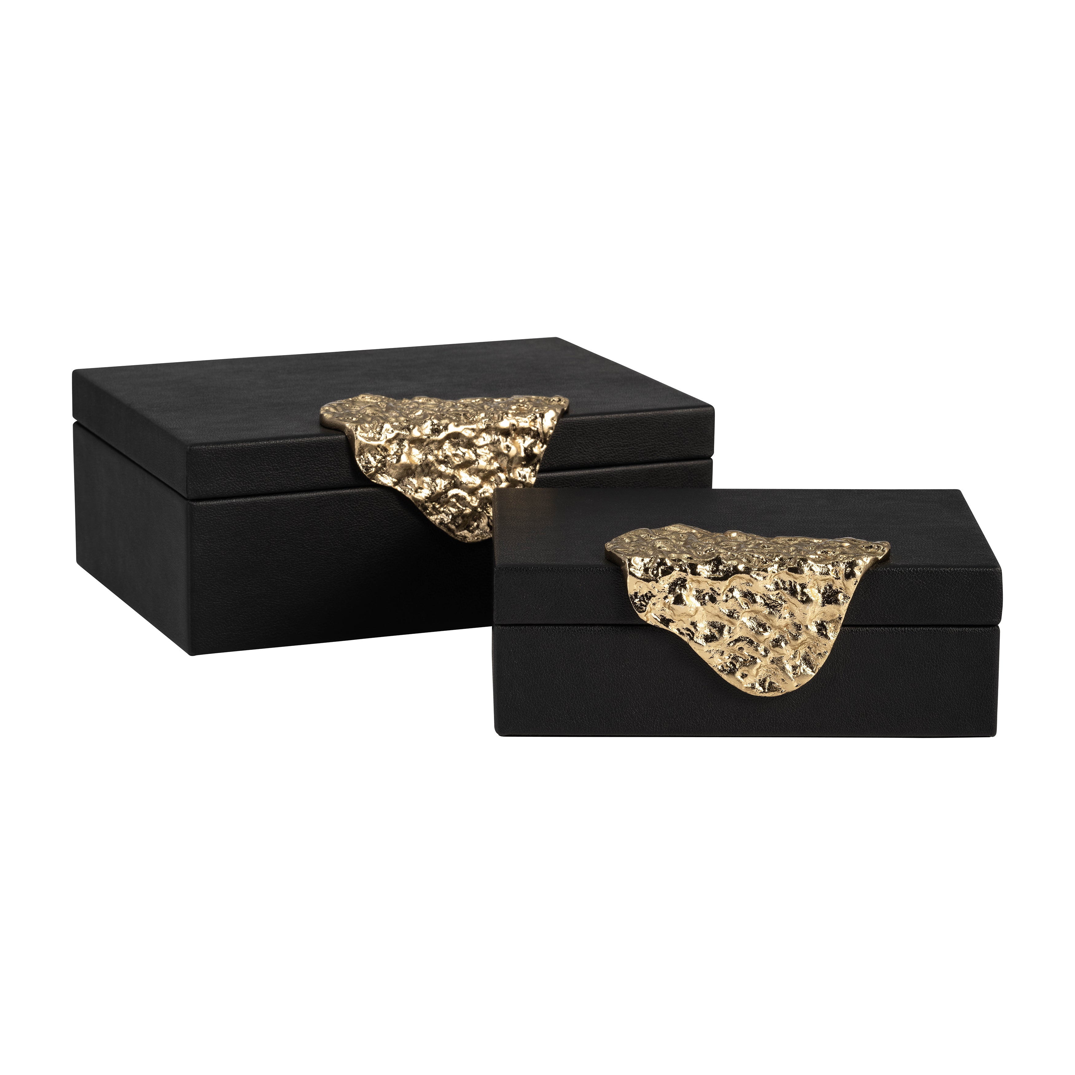 Charcoal Constellation: Black Leather Boxes with Gold Accents