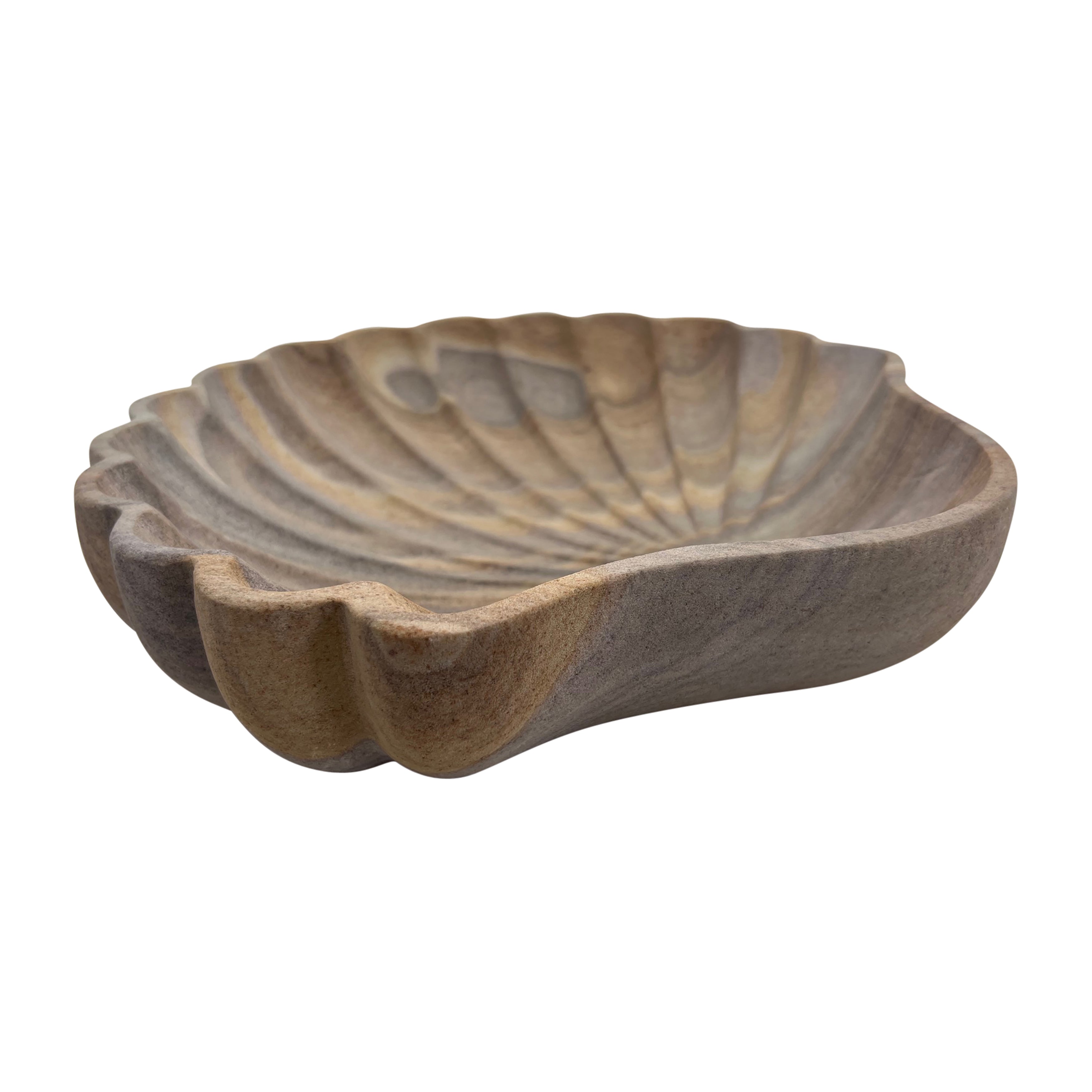 Nature's Canvas: 12" Natural Stone Shell Plate - A Coastal Masterpiece