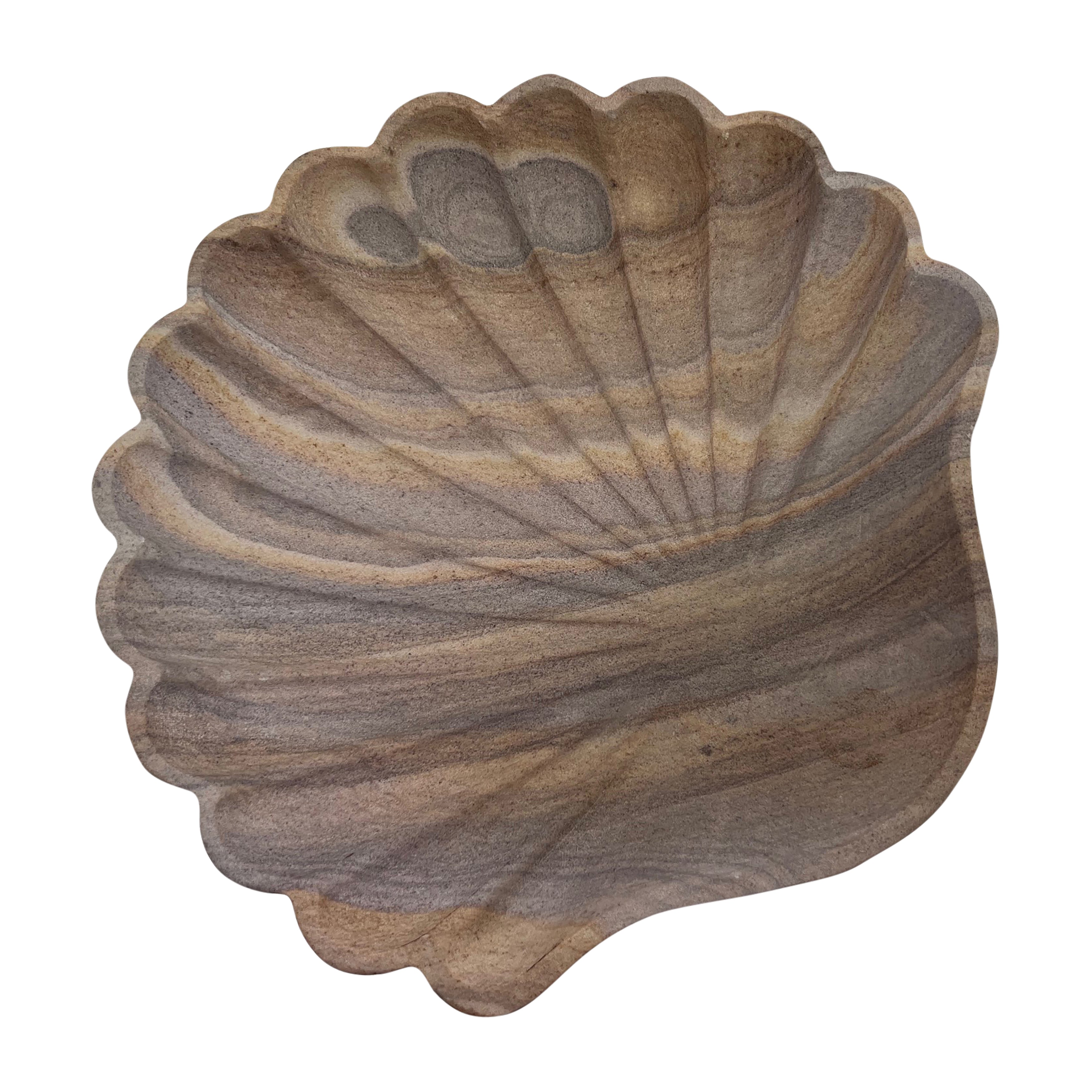 Nature's Canvas: 12" Natural Stone Shell Plate - A Coastal Masterpiece