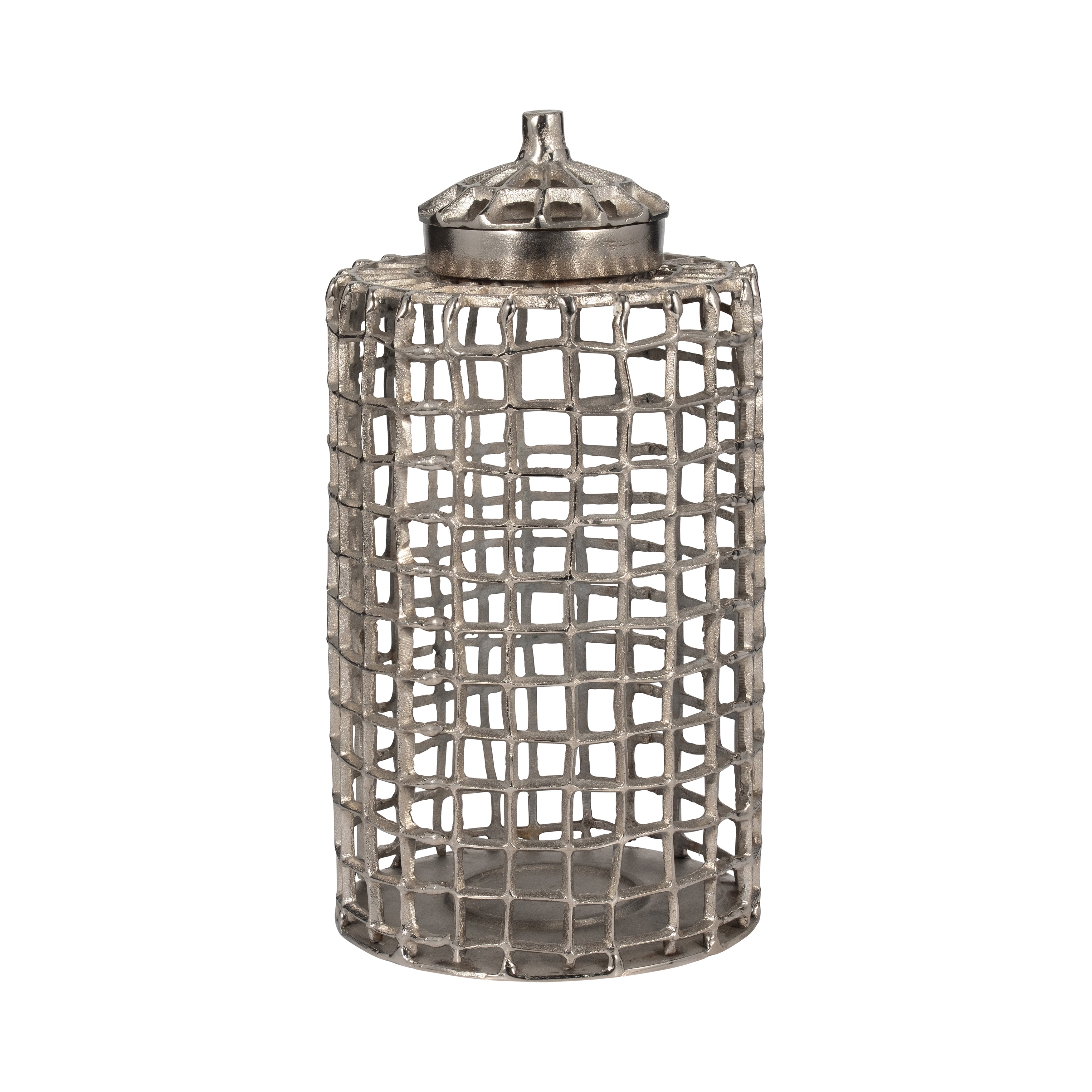 Elegance Defined: 18-Inch Silver Metal Lidded Jar