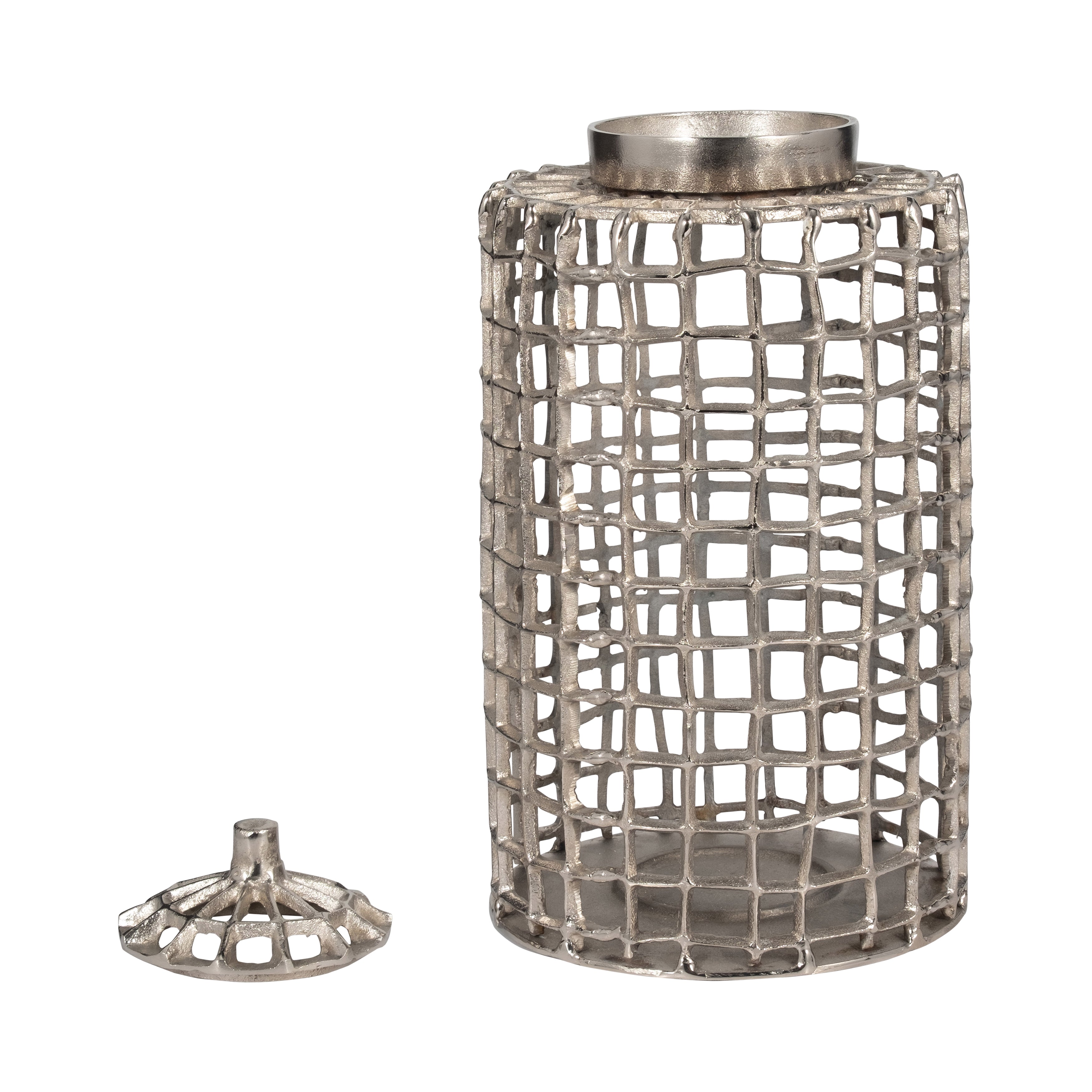 Elegance Defined: 18-Inch Silver Metal Lidded Jar