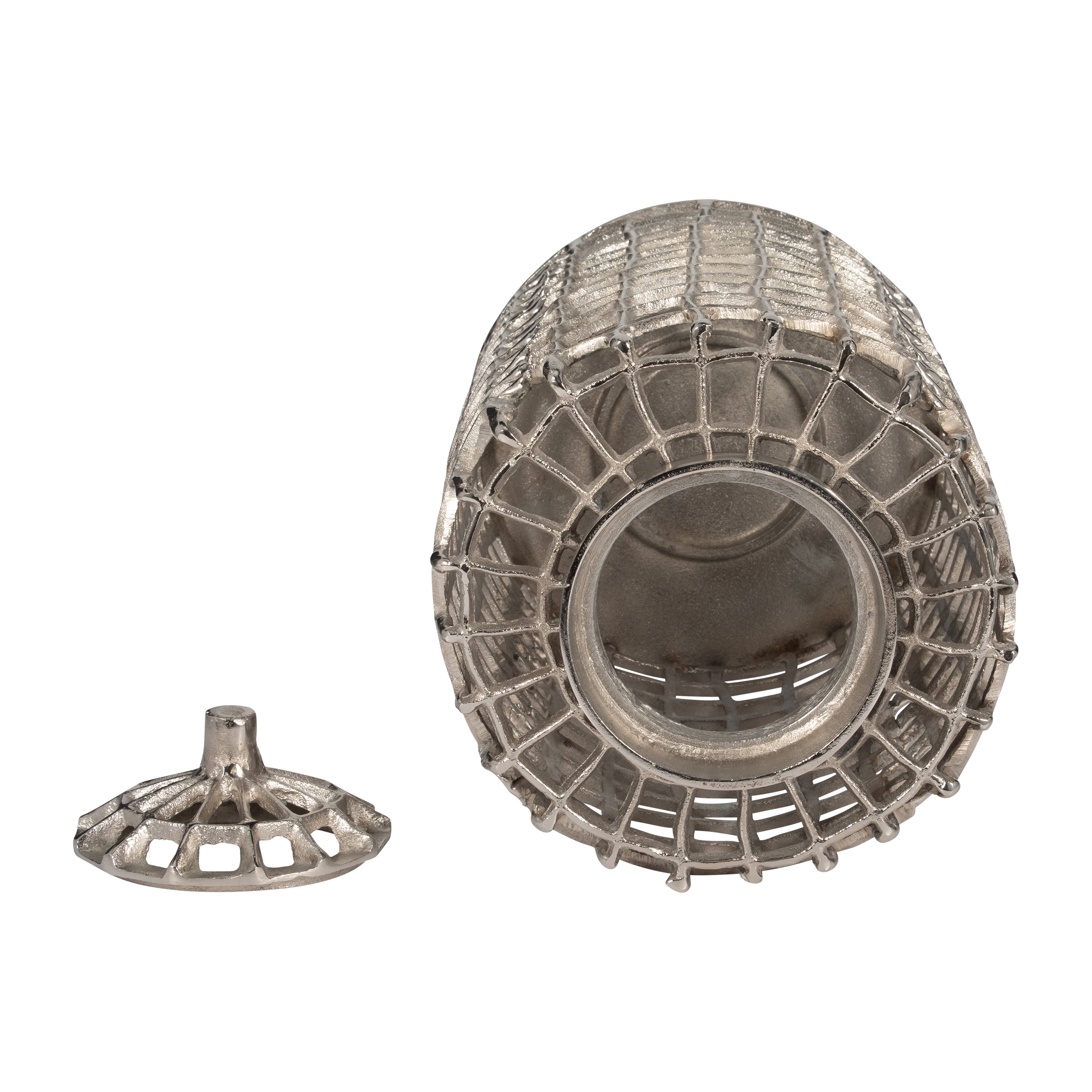 Elegance Defined: 18-Inch Silver Metal Lidded Jar