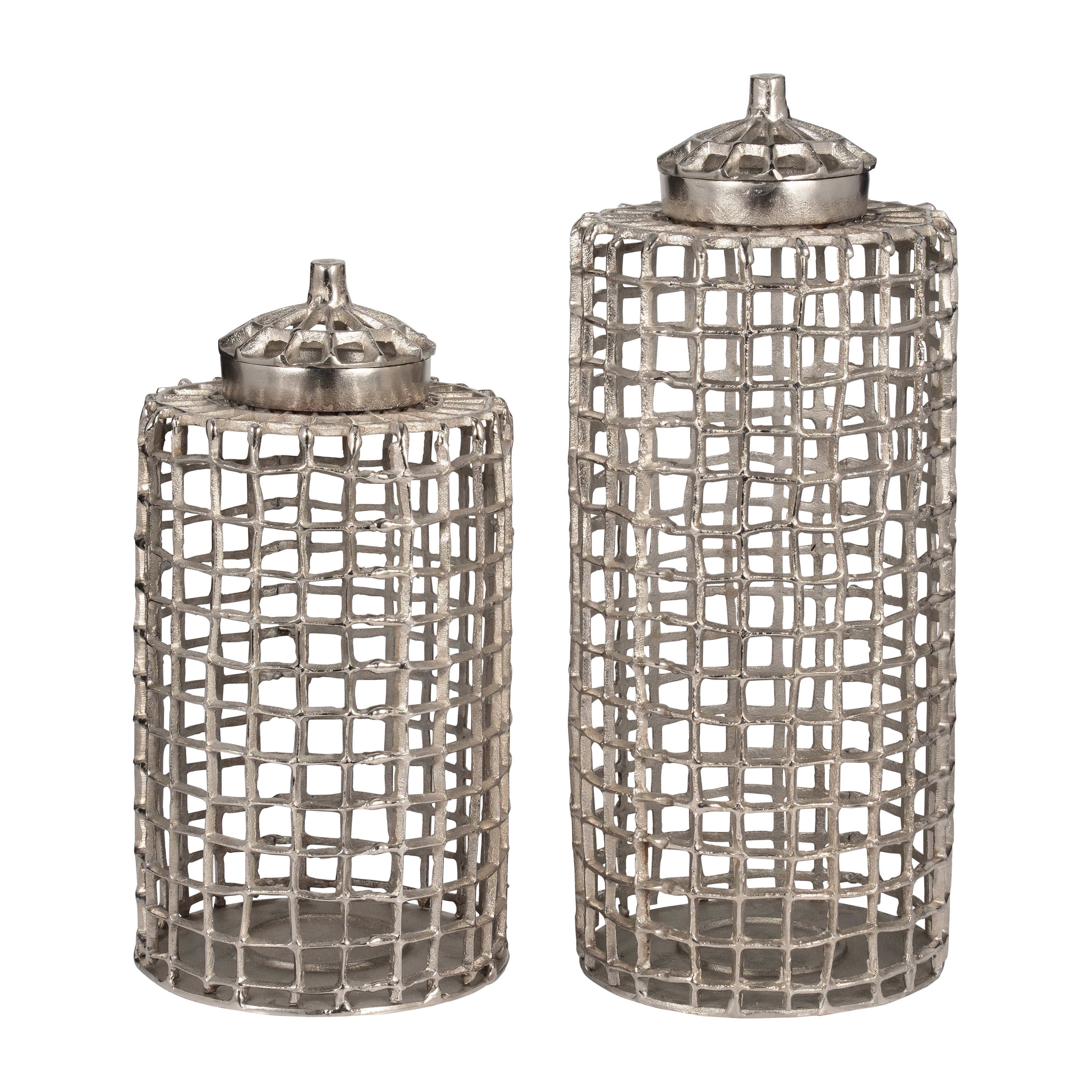 Elegance Defined: 18-Inch Silver Metal Lidded Jar
