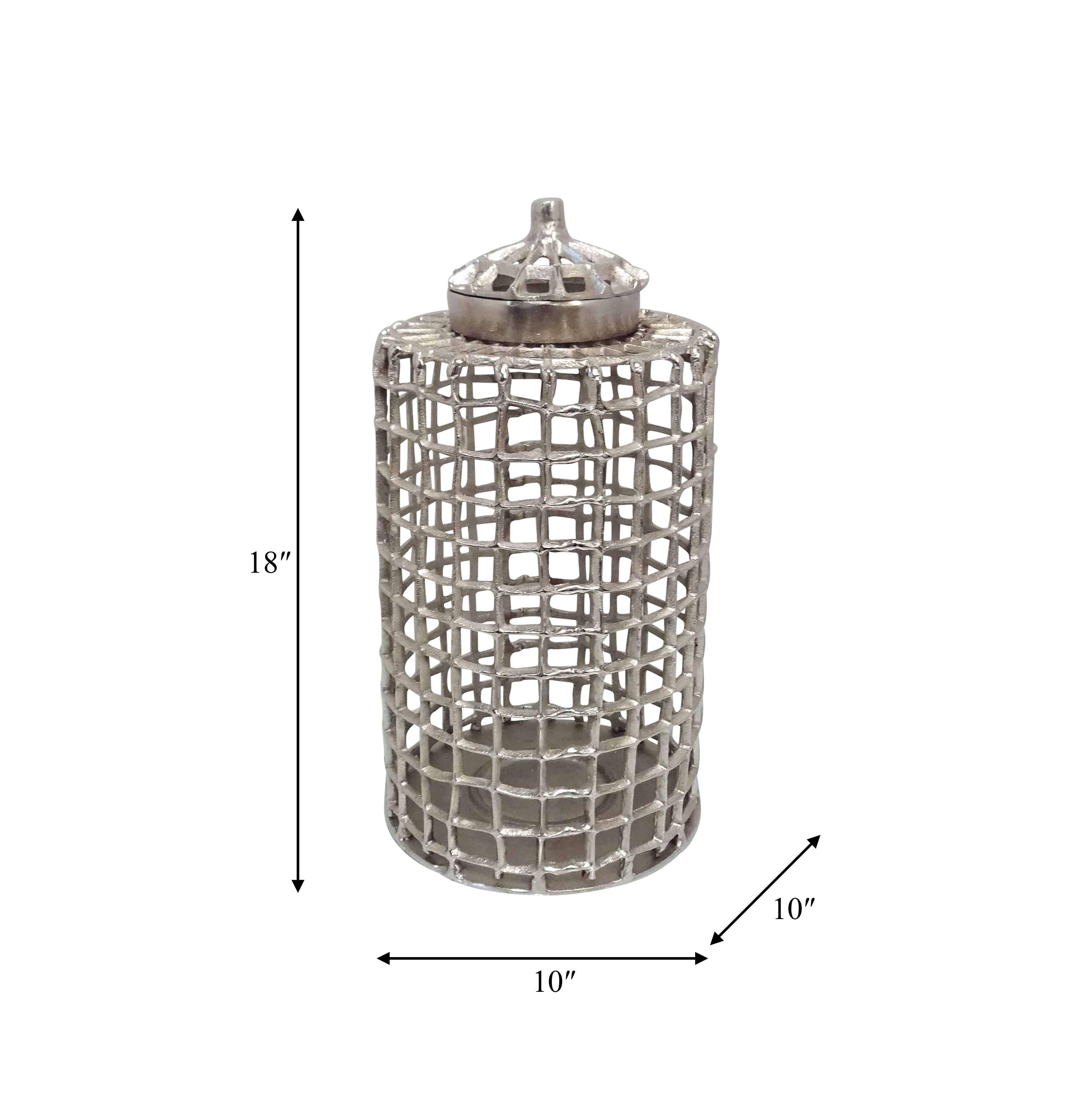 Elegance Defined: 18-Inch Silver Metal Lidded Jar