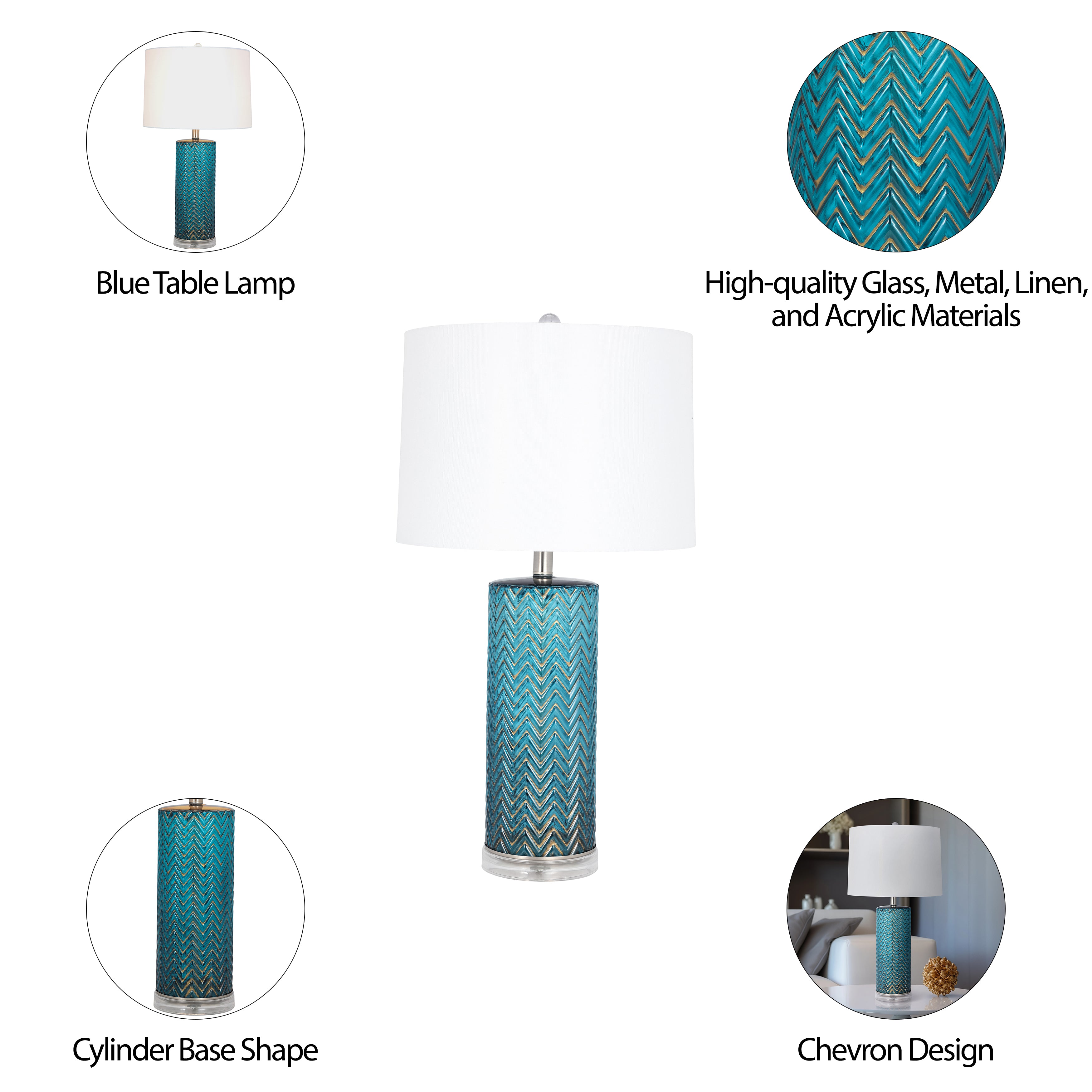 Glass 28" Chevron Table Lamp, Blue
