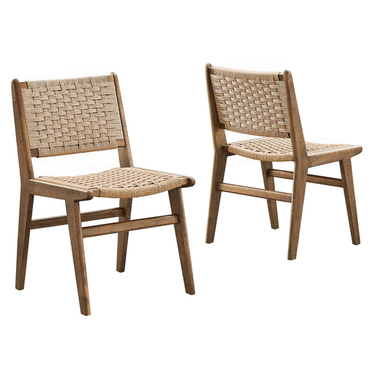 Brown Saoirse Woven Rope Wood Dining Side Chair - Set of 2